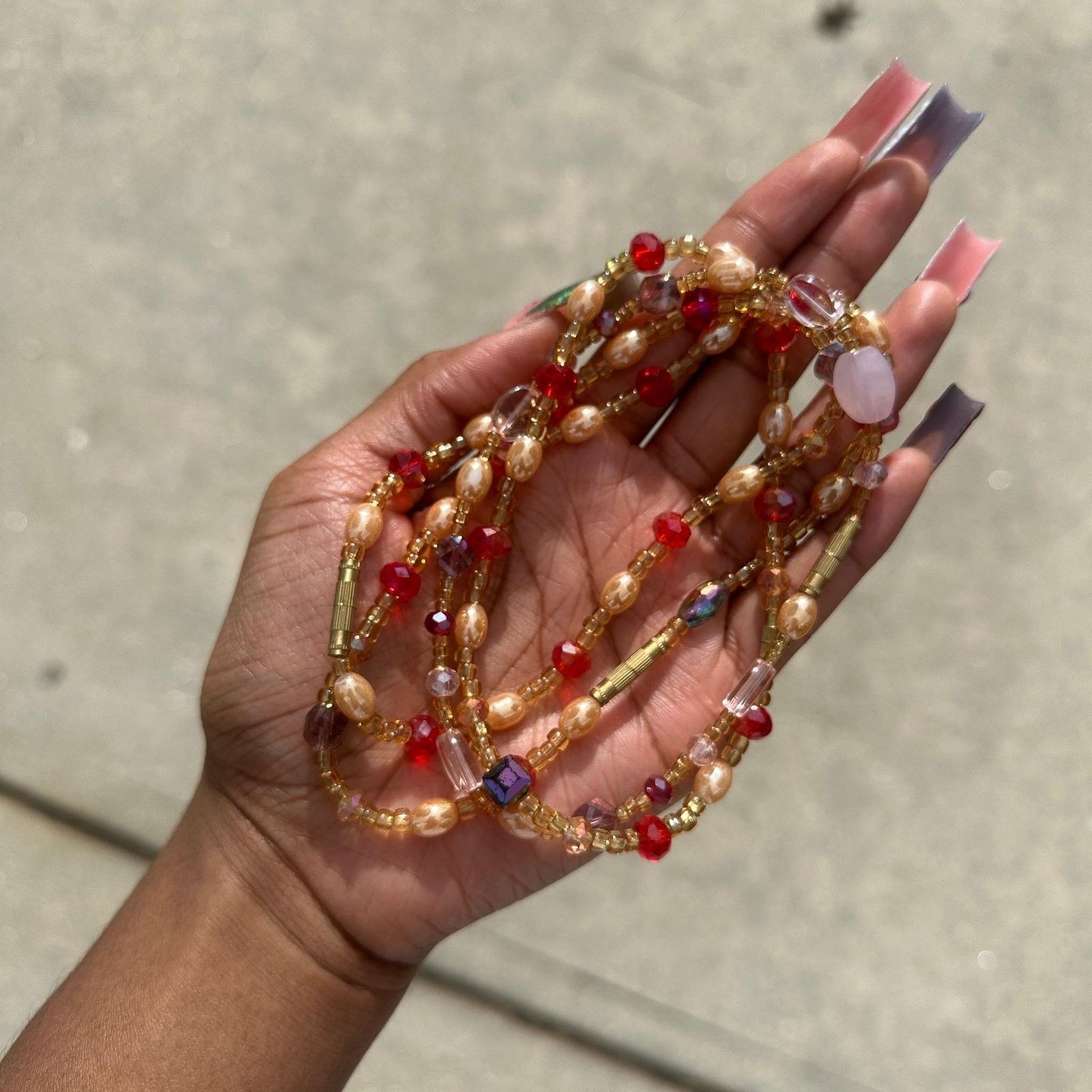 Handmade Handmade Red pearl beaded screw on anklet from Ghana Size ONE SIZE - 1 Thumbnail