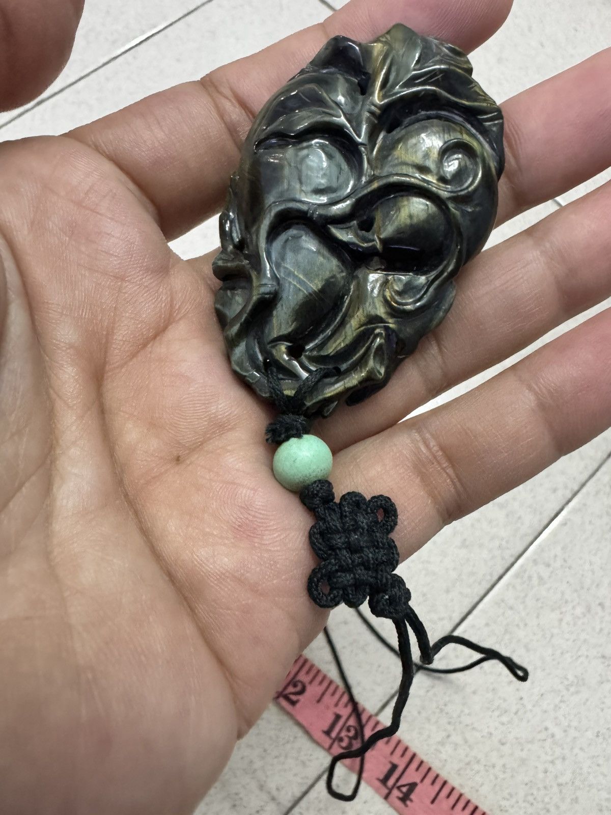 Jewelry CARVED GREENISH OBSYDIAN PENDANT NECKLACE Size ONE SIZE - 4 Thumbnail