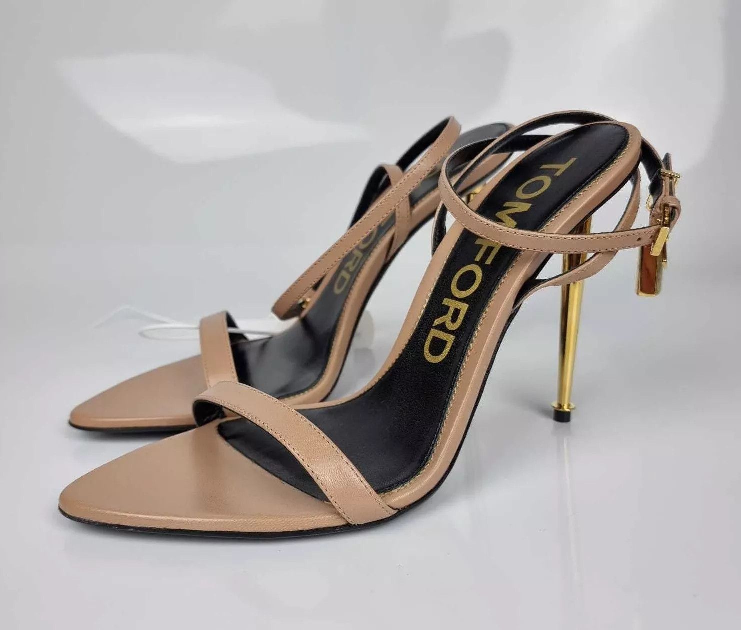 Tom Ford Padlock Leather Nude Pointy 105mm Sandals New