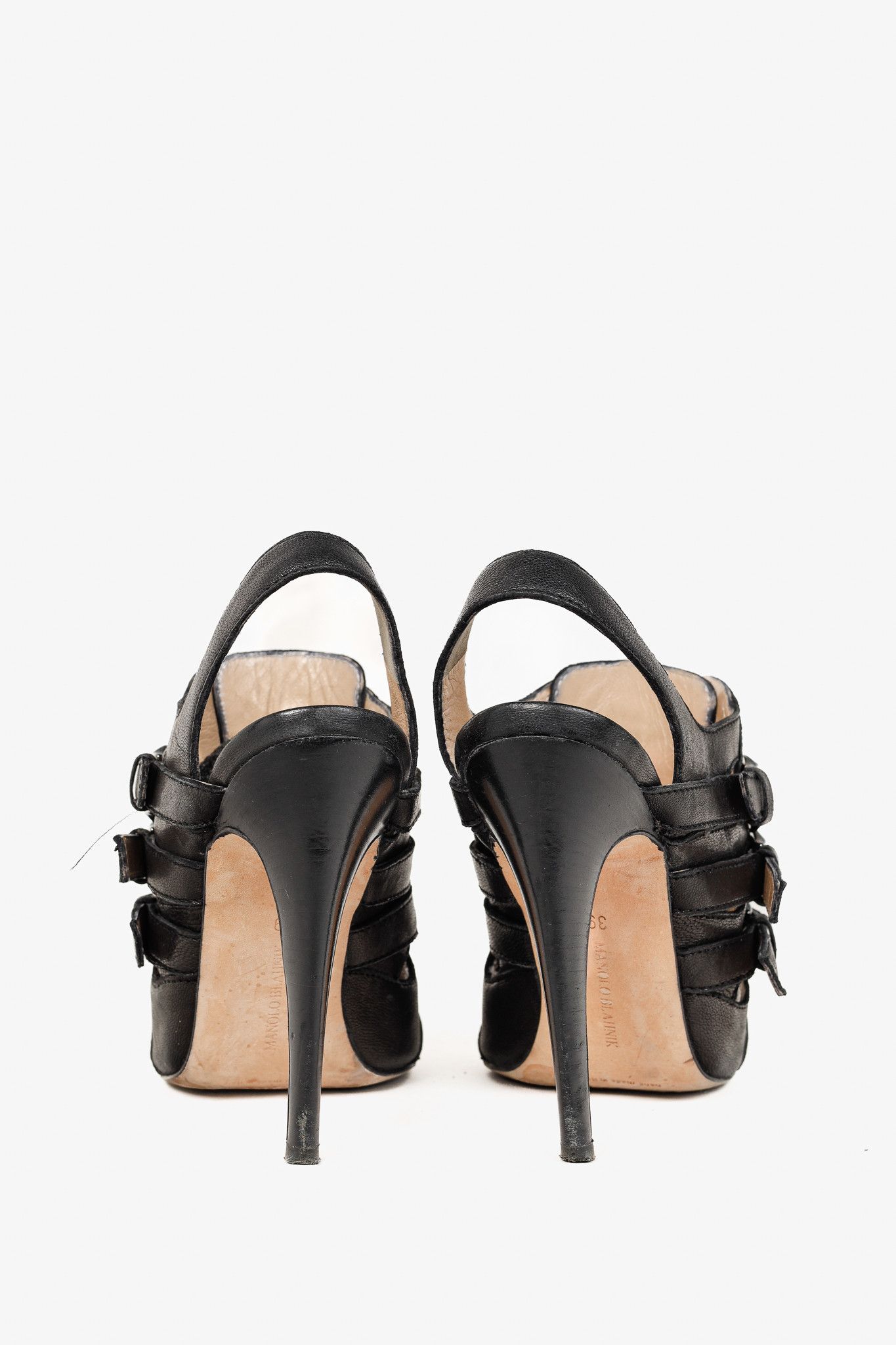 Manolo Blahnik Manolo Blahnik Black Leather Buckled Gladiator Sandals Size US 8.5 / IT 38.5 - 3 Thumbnail