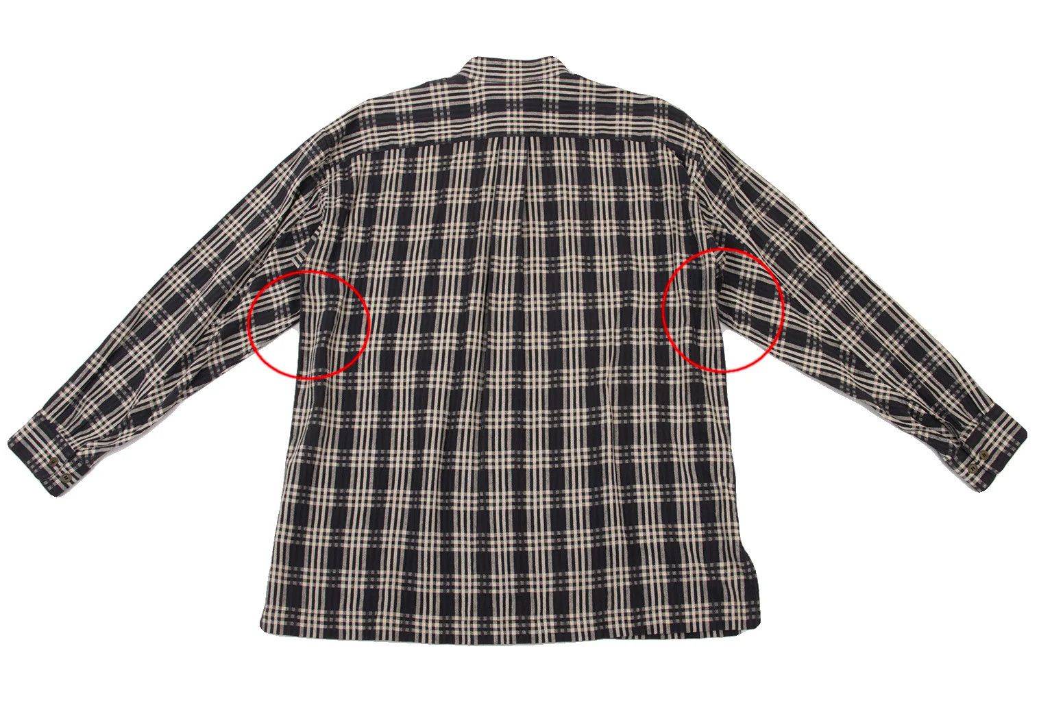 Issey Miyake Cotton Check Band Collared Shirt in Black Cream, M Size US M / EU 48-50 / 2 - 15 Thumbnail
