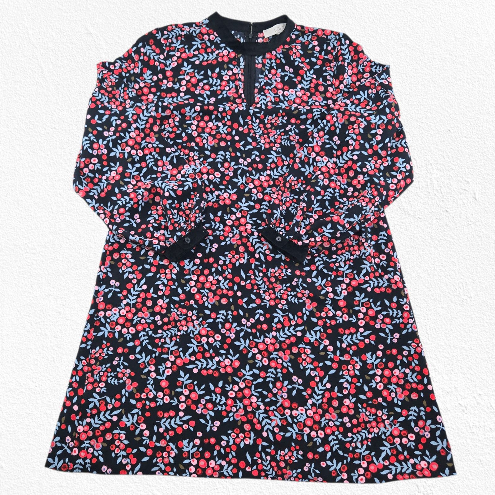 Loft LOFT Black Floral Berry Print Retro Dress Size Small Size S / US 4 / IT 40 - 2 Thumbnail