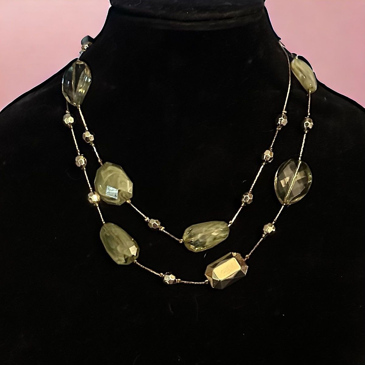 Other Long gold tone stationed green stone and gold bead necklace Size ONE SIZE - 6 Thumbnail