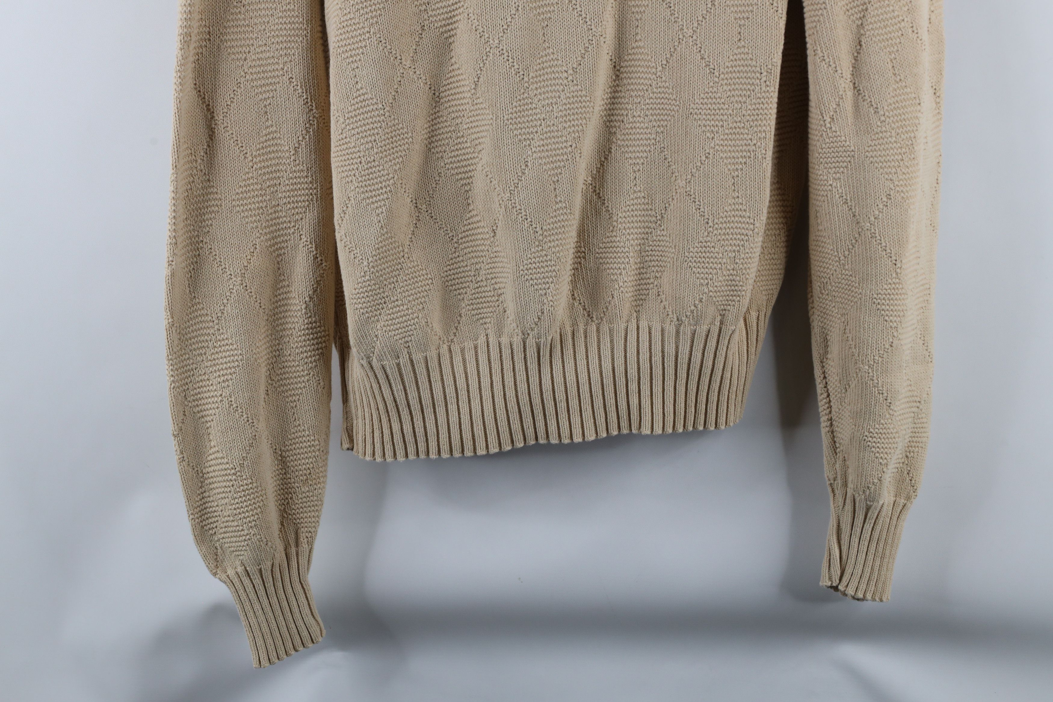 Vintage Vintage 90s Streetwear Diamond Knit V-Neck Sweater Beige Size L / US 10 / IT 46 - 3 Thumbnail