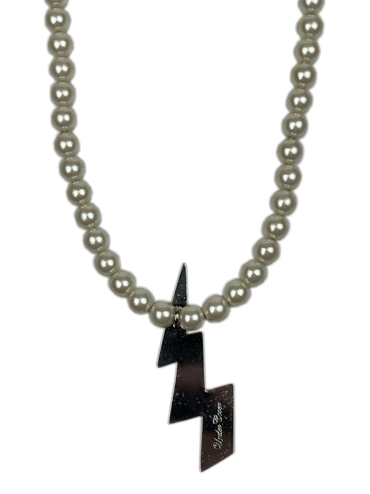 image of Jun Takahashi x Undercover Patti Smith Lightning Bolt Pearl Chain Necklace in Silver, Men's