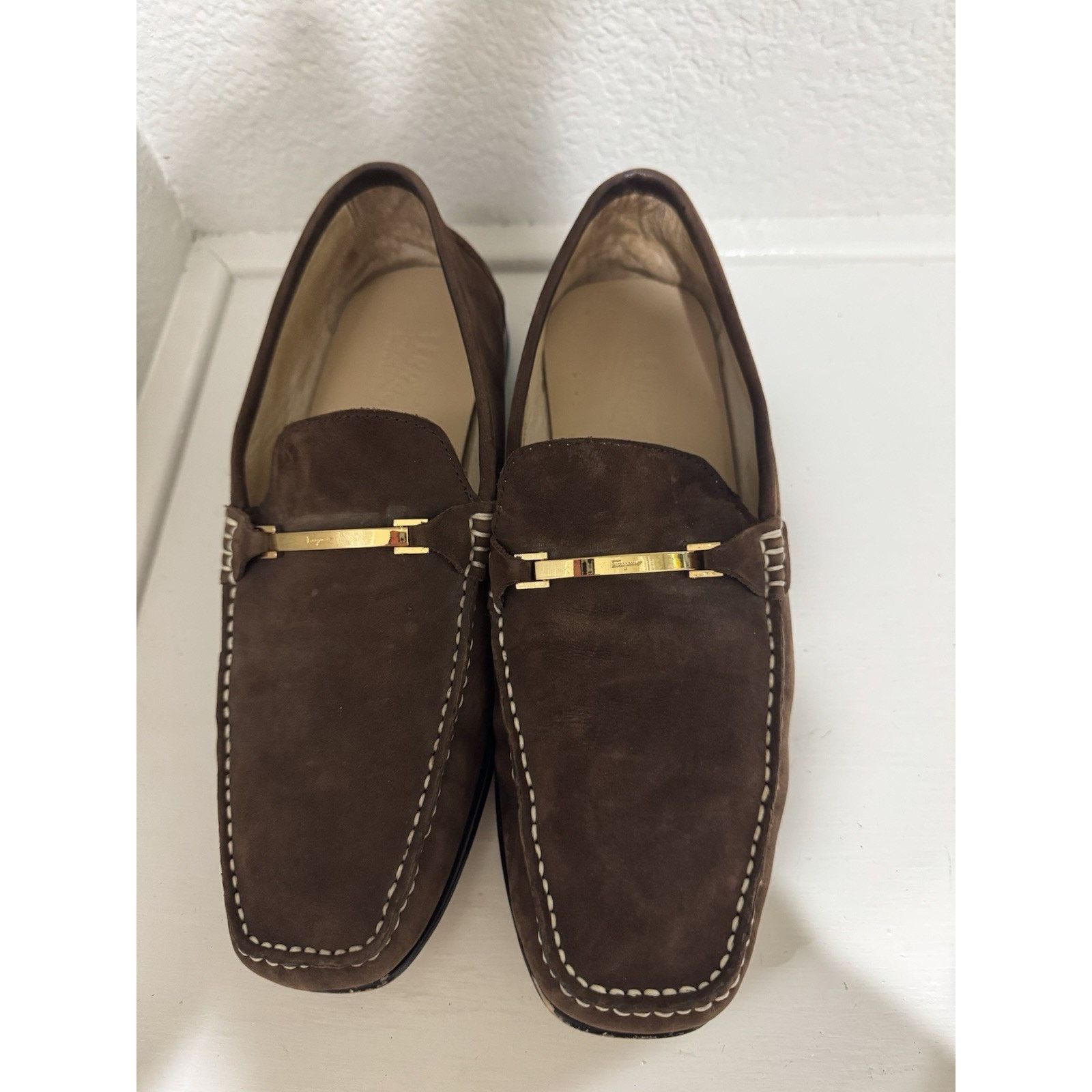 Salvatore Ferragamo Salvatore Ferragamo Mens Brown Suade Slip On Loafer Shoes Size US 9 / EU 42 - 1 Thumbnail