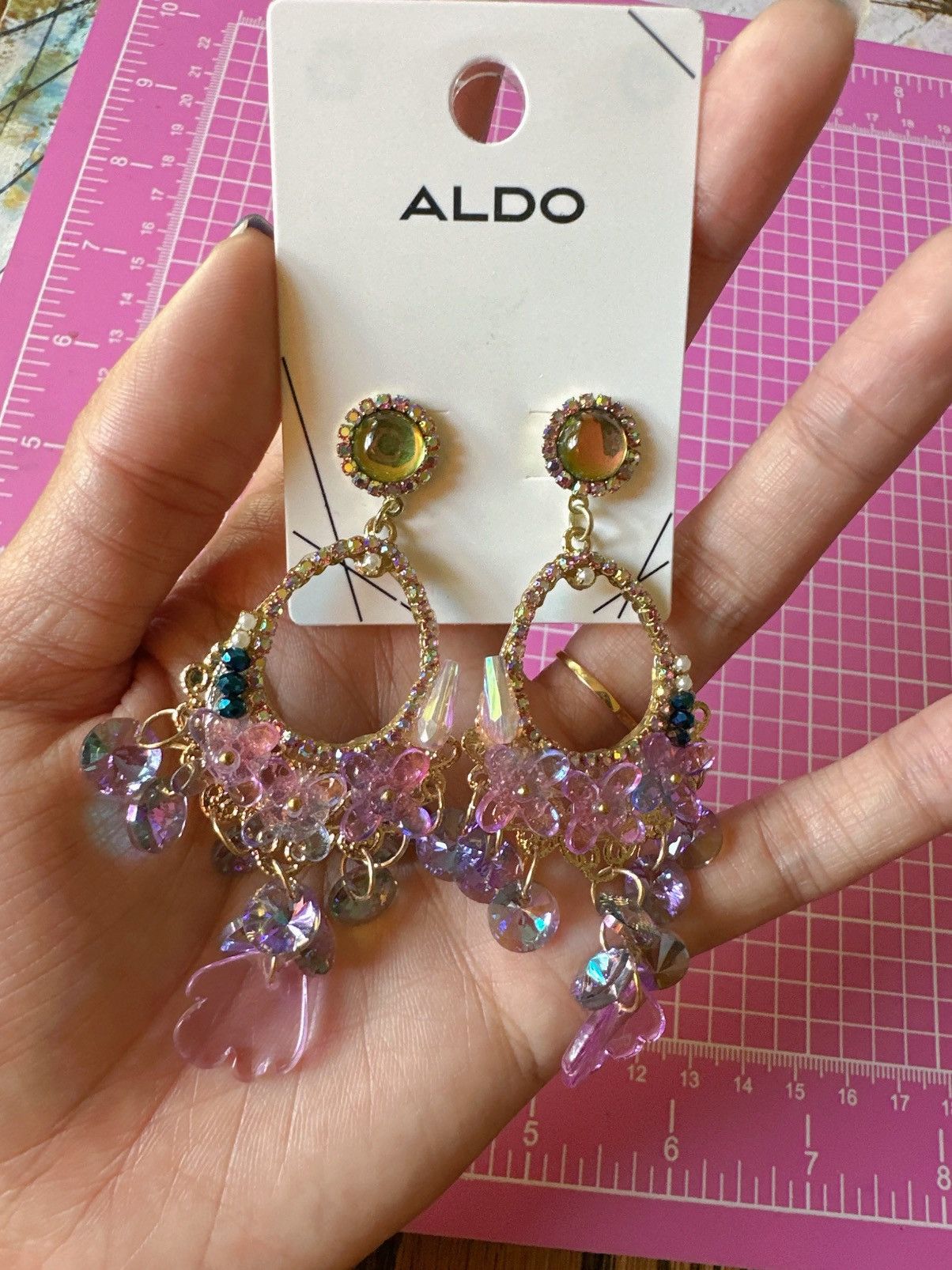 Aldo Aldo earrings transparent multicolor crystals flower paved Size ONE SIZE - 4 Thumbnail