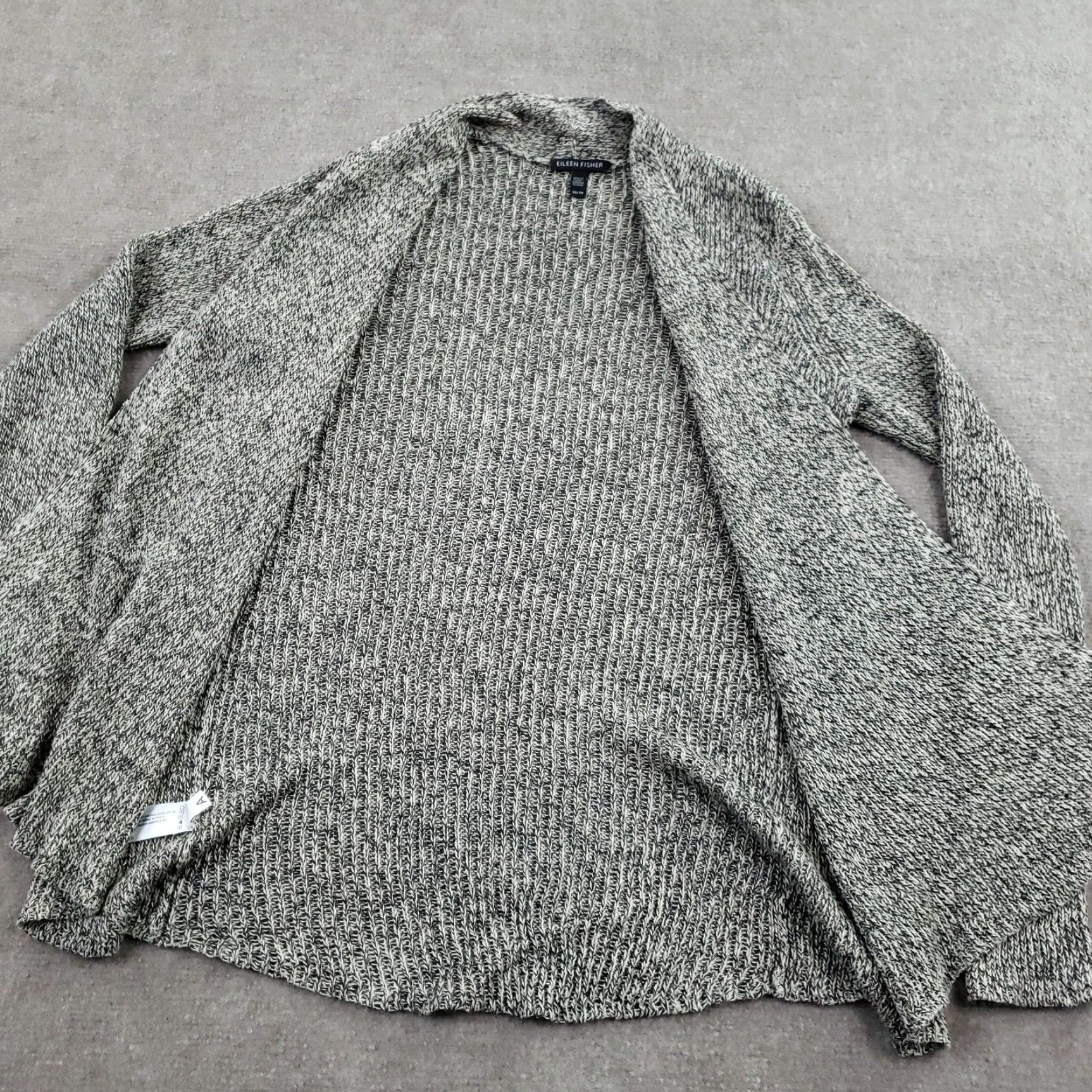 Eileen Fisher Eileen Fisher Cardigan Womens XS Black Beige Open Front Linen Loose Knit Size XS / US 0-2 / IT 36-38 - 6 Thumbnail