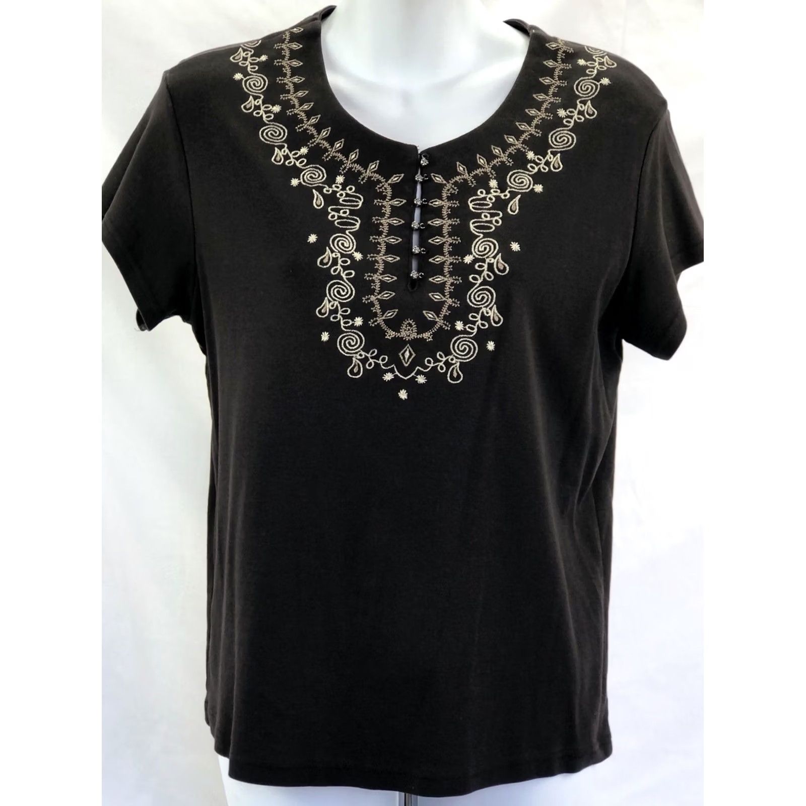 Vintage VINTAGE White Stag Top Shirt L Brown Embroidered V-Neck Short Sleeve 2000s Y2K Boho Tribal Mens Women Girls Boys Size L / US 10 / IT 46 - 5 Thumbnail