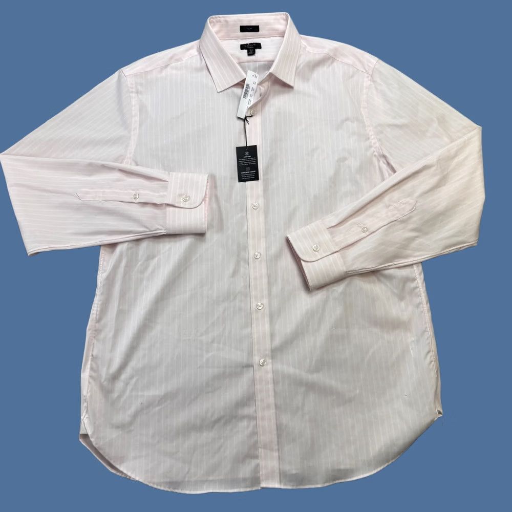J.Crew J.CREW Dress Shirt Mens 17.5 Slim Pink Striped Ludlow Button Up Stretch Shirt Size 48R - 1 Thumbnail