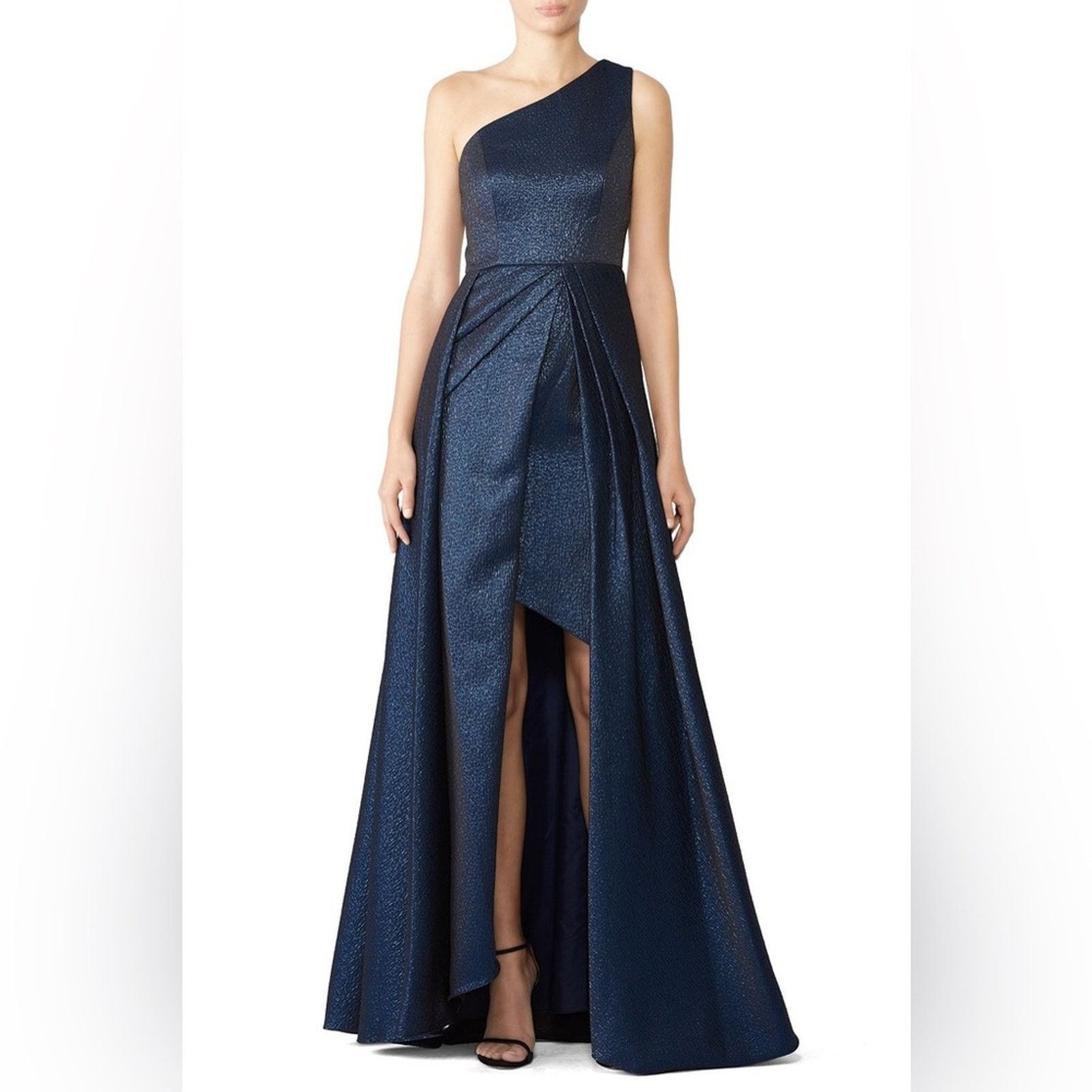 MONIQUE LHUILLIER Navy Gown One Shoulder High Low Size 4