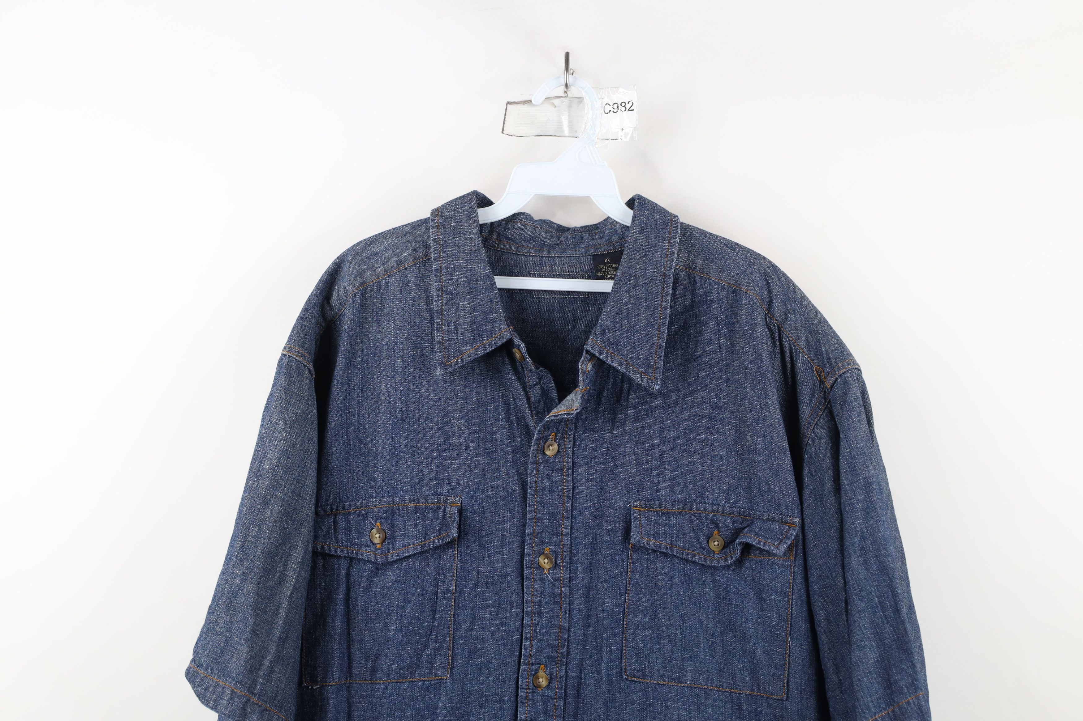 Vintage Vintage 90s Streetwear Chambray Denim Button Shirt Blue Size US XXL / EU 58 / 5 - 2 Thumbnail