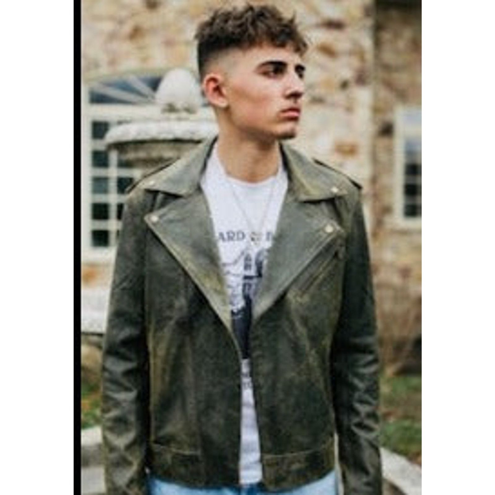 & Other Stories Simon Green Distressed Goat Leather Moto Jacket Size US L / EU 52-54 / 3 - 4 Thumbnail