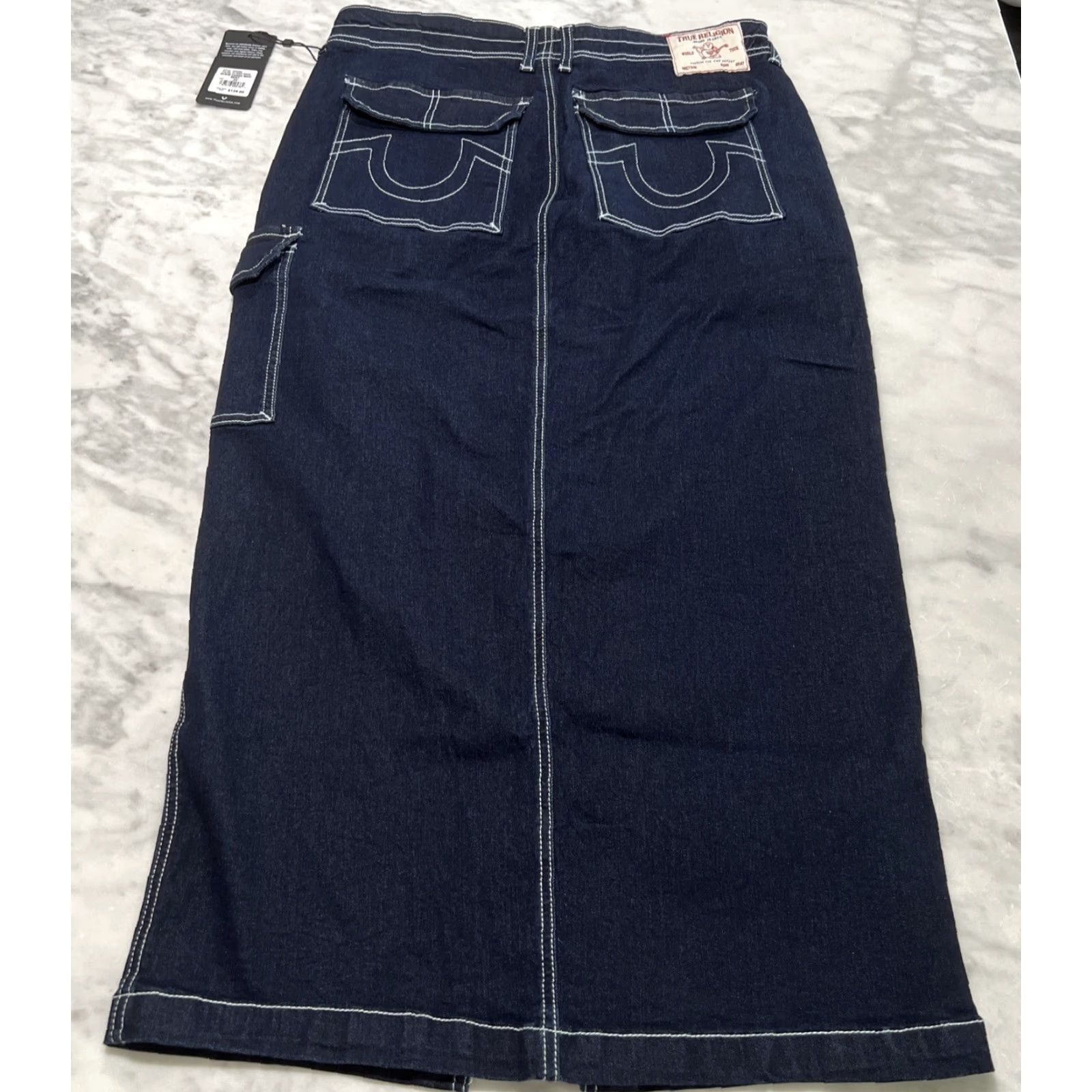 True Religion True Religion High Slit Denim Maxi Skirt Size 30 Dark Blue Wash Go West NWT Size 30" / US 8 / IT 44 - 4 Thumbnail