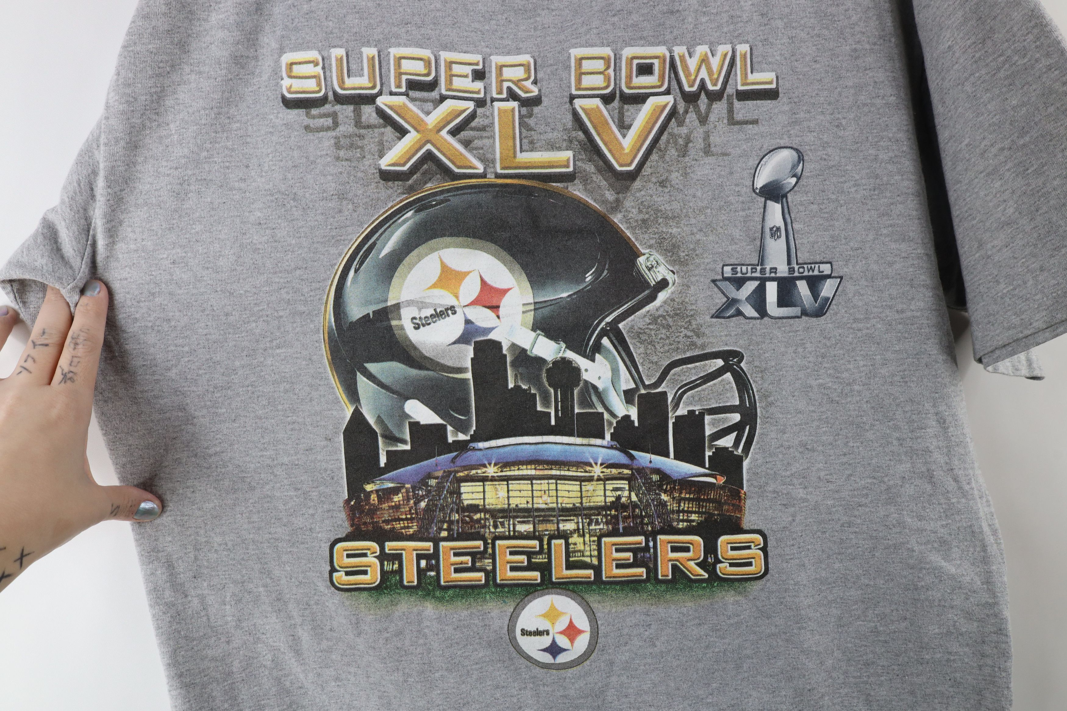 Vintage Y2K Super Bowl XLV Pittsburgh Steelers Football T-Shirt Size US L / EU 52-54 / 3 - 4 Thumbnail