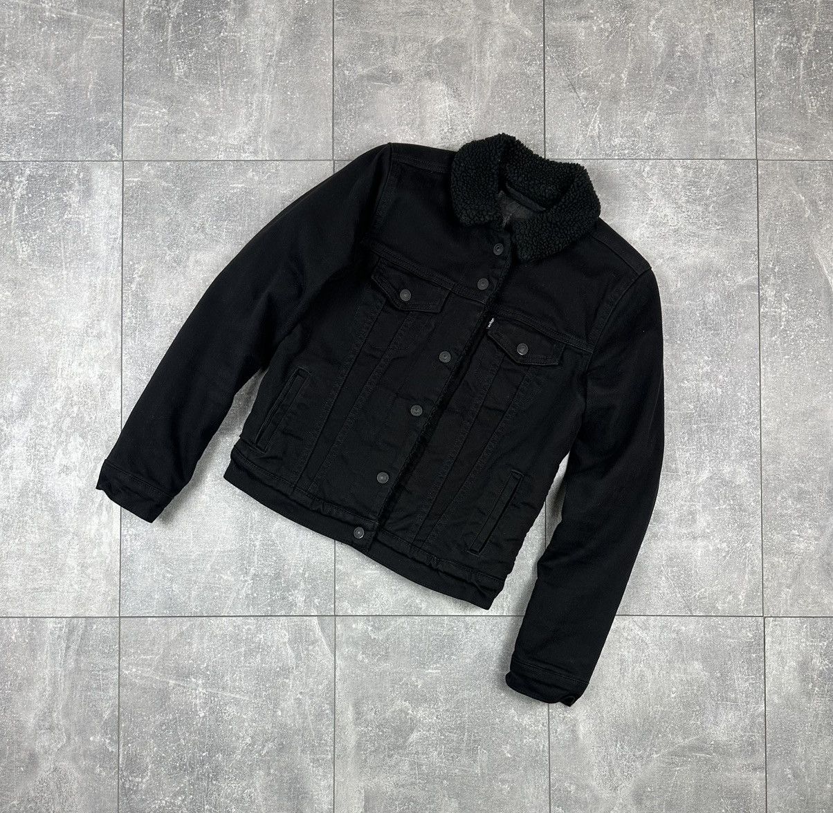 Levi's Levis Denim Sherpa Trucker Black Label Jacket Size XS / US 0-2 / IT 36-38 - 2 Thumbnail