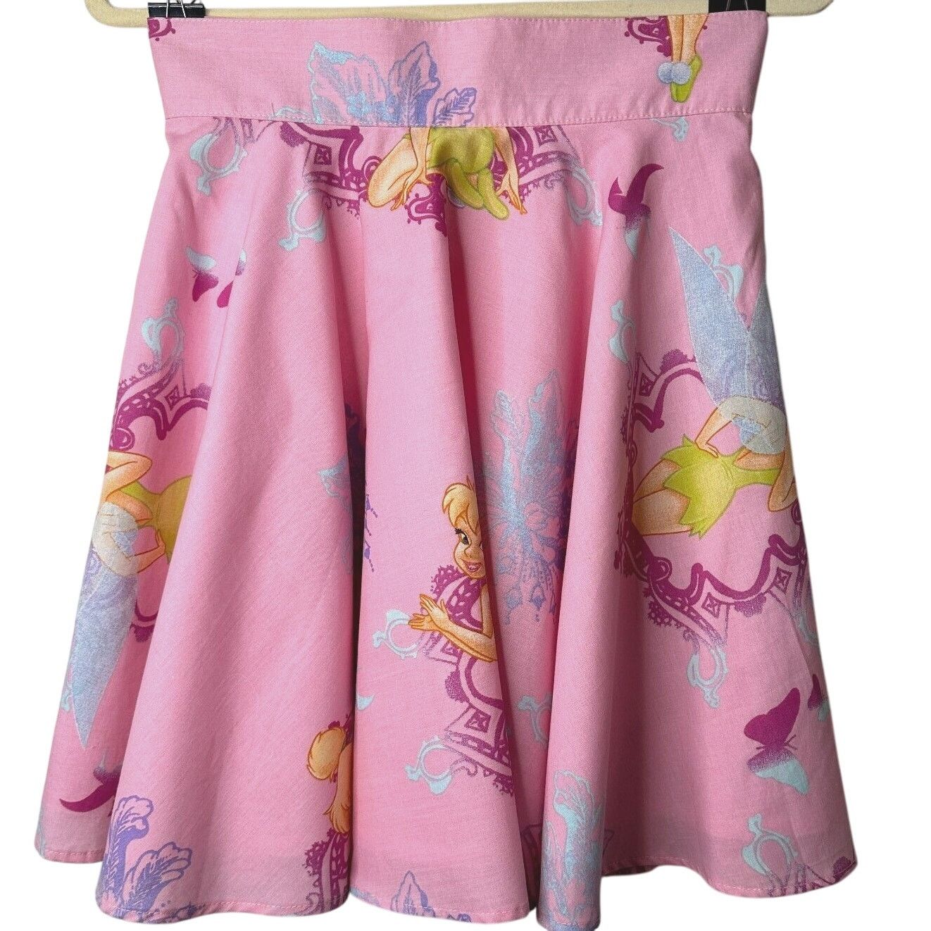 Vintage Vintage Pink Tinker Bell Print Circle Skirt Button Close S Size 27" / US 4 / IT 40 - 2 Thumbnail