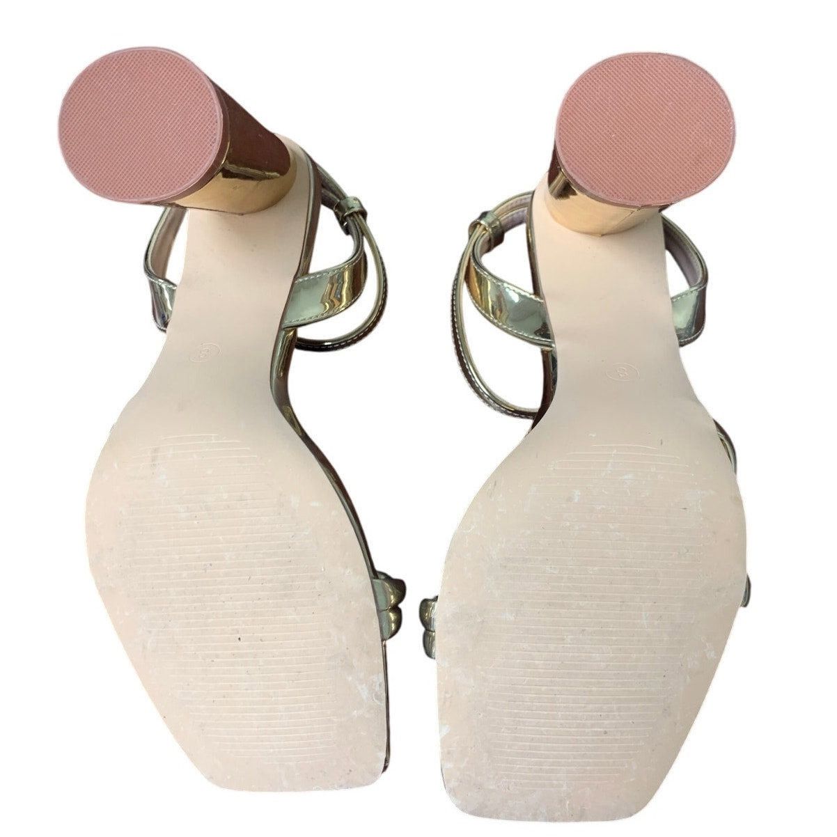 Other Ribongz Women's Size 8 Gold Open Toe Ankle Strap Block Heels Size US 8 / IT 38 - 7 Thumbnail