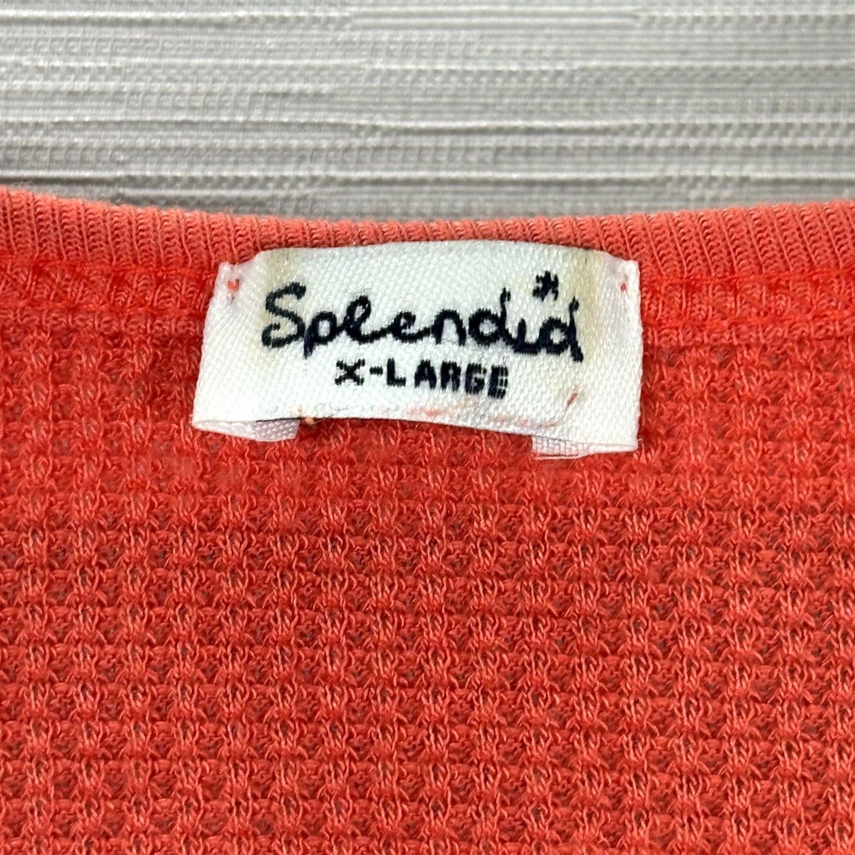 Splendid Splendid Womens XL Orange Striped Cotton Blend Knit Long Sleeve Tee Pullover Shirt V-Neck Top Size XL / US 12-14 / IT 48-50 - 4 Thumbnail