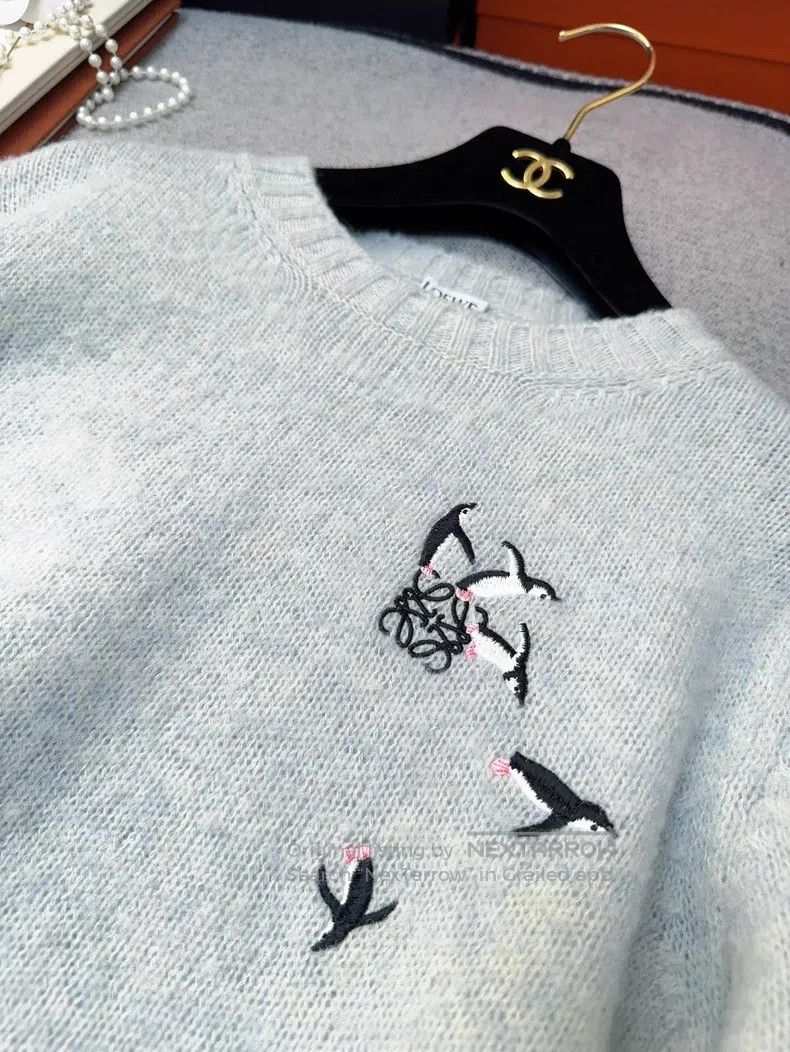 Loewe Baby Blue Misty Blue Grey Little Penguin Embroidered