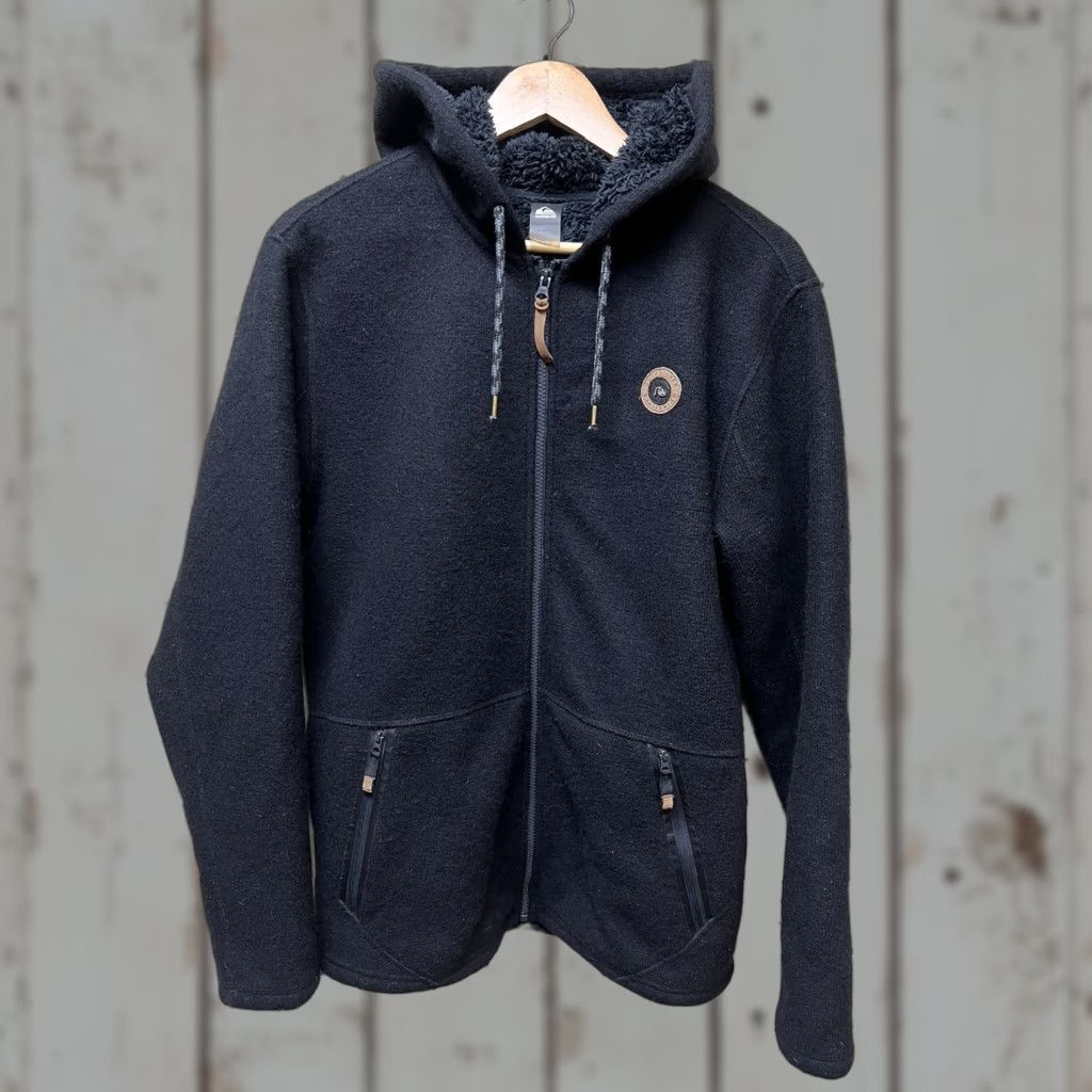 Quicksilver Mens Jacket Wool Blend Zip Hooded Lined Sherpa Black M Regular Winter Casual Hooded Mens