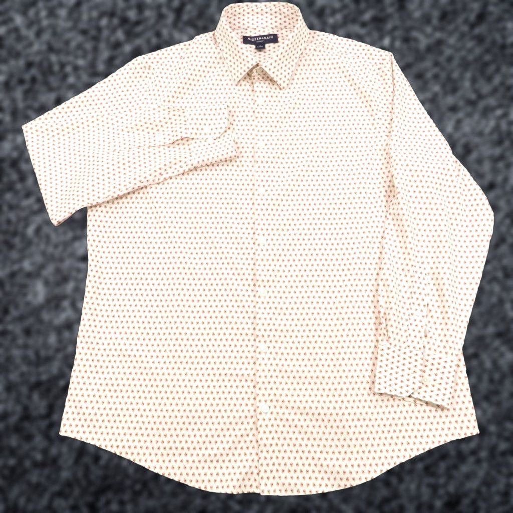 Mizzen+Main Mizzen+Main Shirt Mens Large White Pink Green Rose Geometric Graphic Button Down Shirt Mens Large White Pink Green Rose Geometric Graphic Button-Down Size US L / EU 52-54 / 3 - 1 Thumbnail