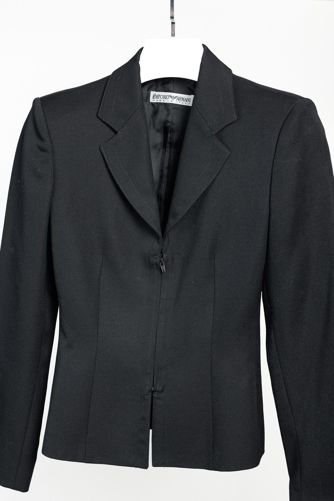Emporio Armani Emporio Armani 2005 Zip-Up Peplum-Back Black Wool Blazer Size S / US 4 / IT 40 - 3 Thumbnail