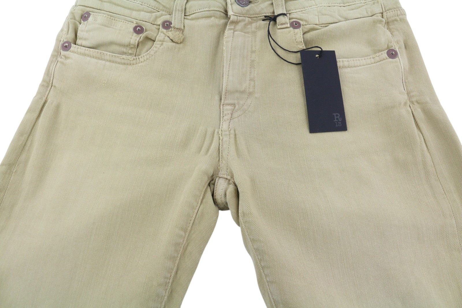 R13 BOY STRAIGHT 28 Khaki Stretchy Faded Ankle Casual 86300 Size 28" / US 6 / IT 42 - 13 Thumbnail