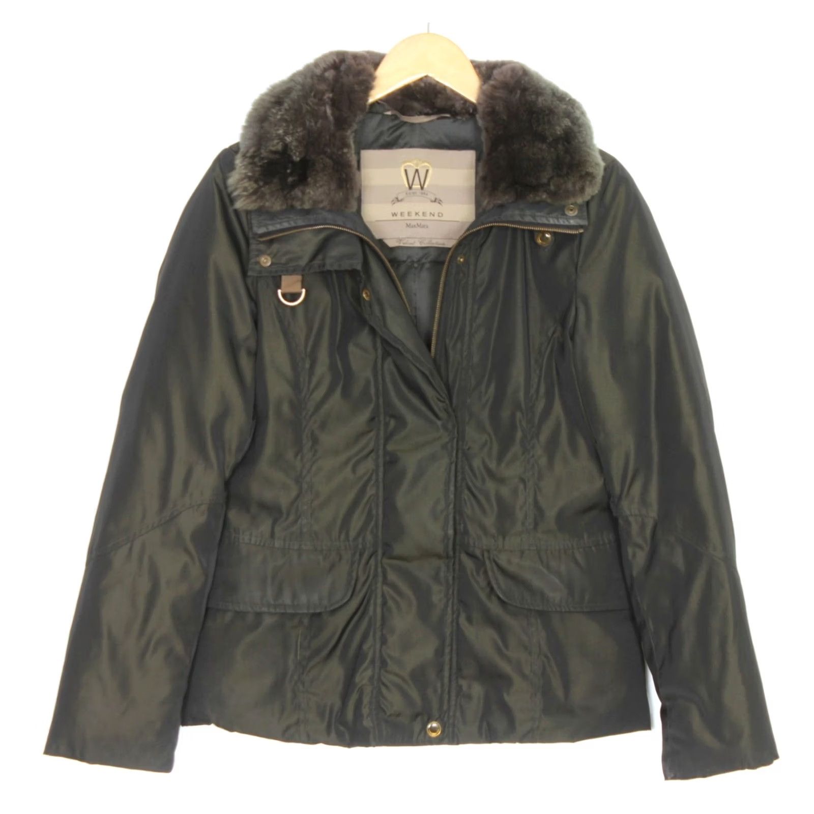 Max Mara VINTAGE MAX MARA WEEKEND Velvet Down Jacket Women UK 10 EU 38 Fur Trim Dark Khaki Jacket Women's Size UK 10 EU 38 Size L / US 10 / IT 46 - 2 Thumbnail