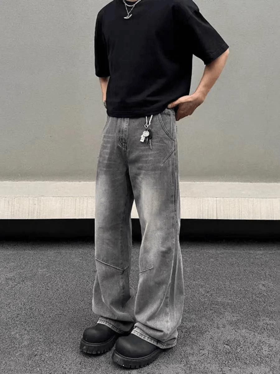 Washed Baggy Stacked Flared Jeans