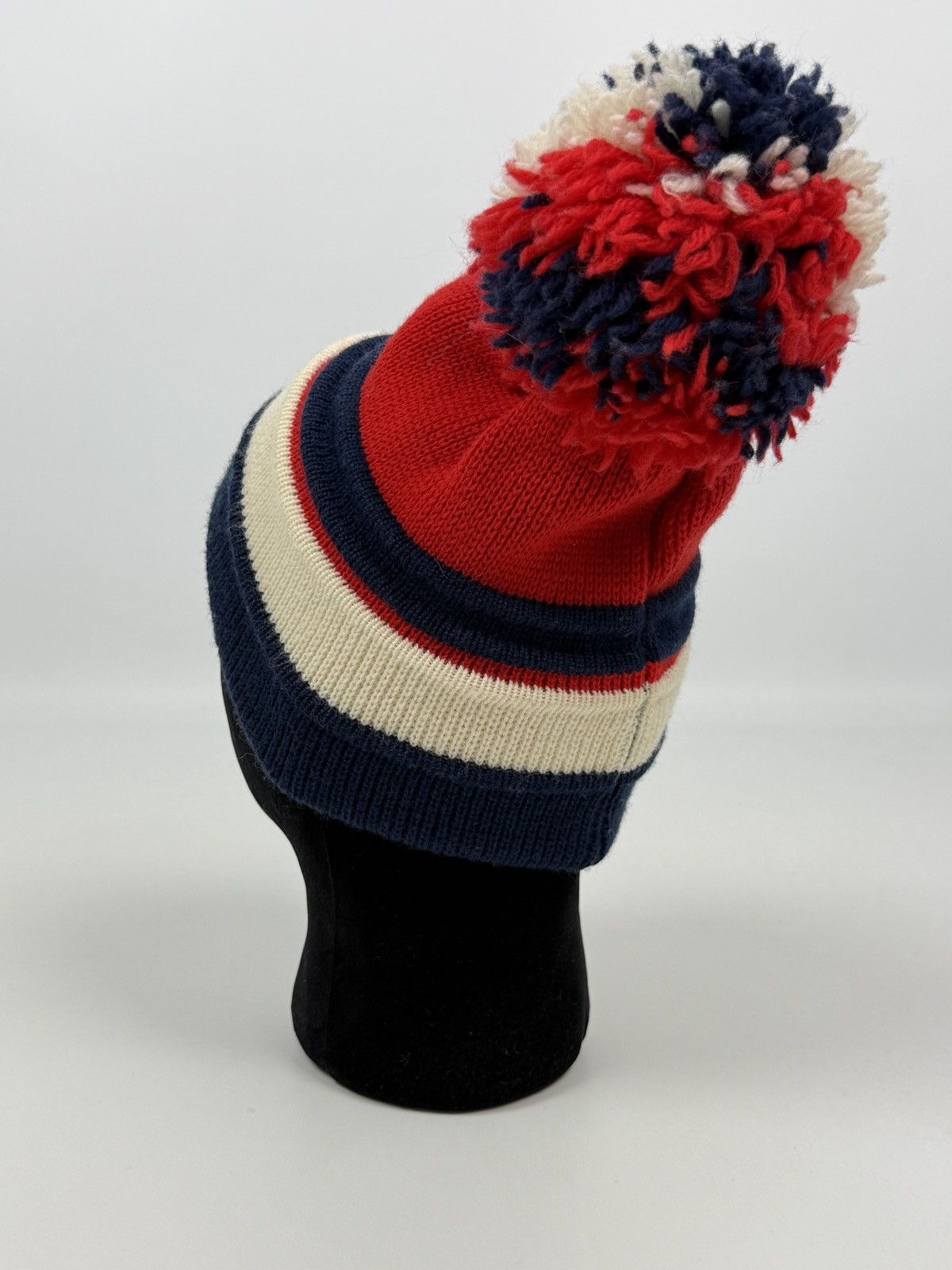 Vintage 70s 80s Vintage Smiley USA Stripped Wool Pom Pom Ski Hat Size ONE SIZE - 3 Thumbnail