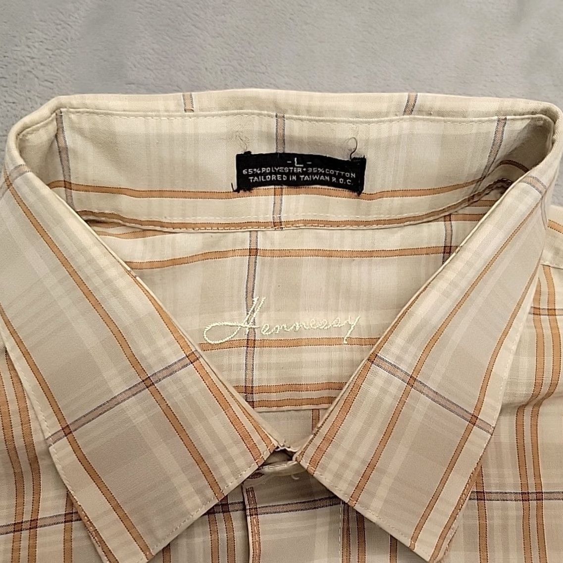 Cremieux VTG Hennessy Shirt Mens Large Brown Plaid Polyester Cotton Blend Short Sleeve Size US L / EU 52-54 / 3 - 2 Thumbnail