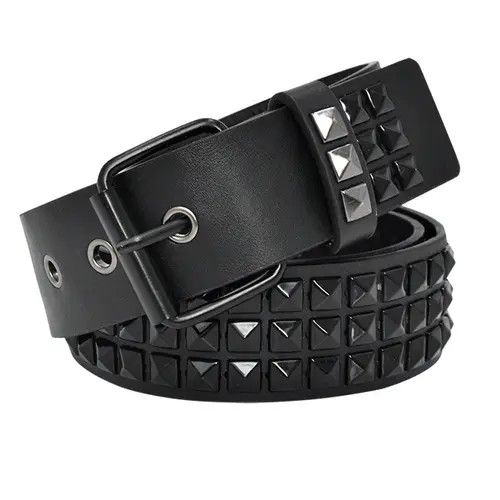 Leather × Vintage All Black Leather Rivet Belt Size ONE SIZE - 3 Thumbnail