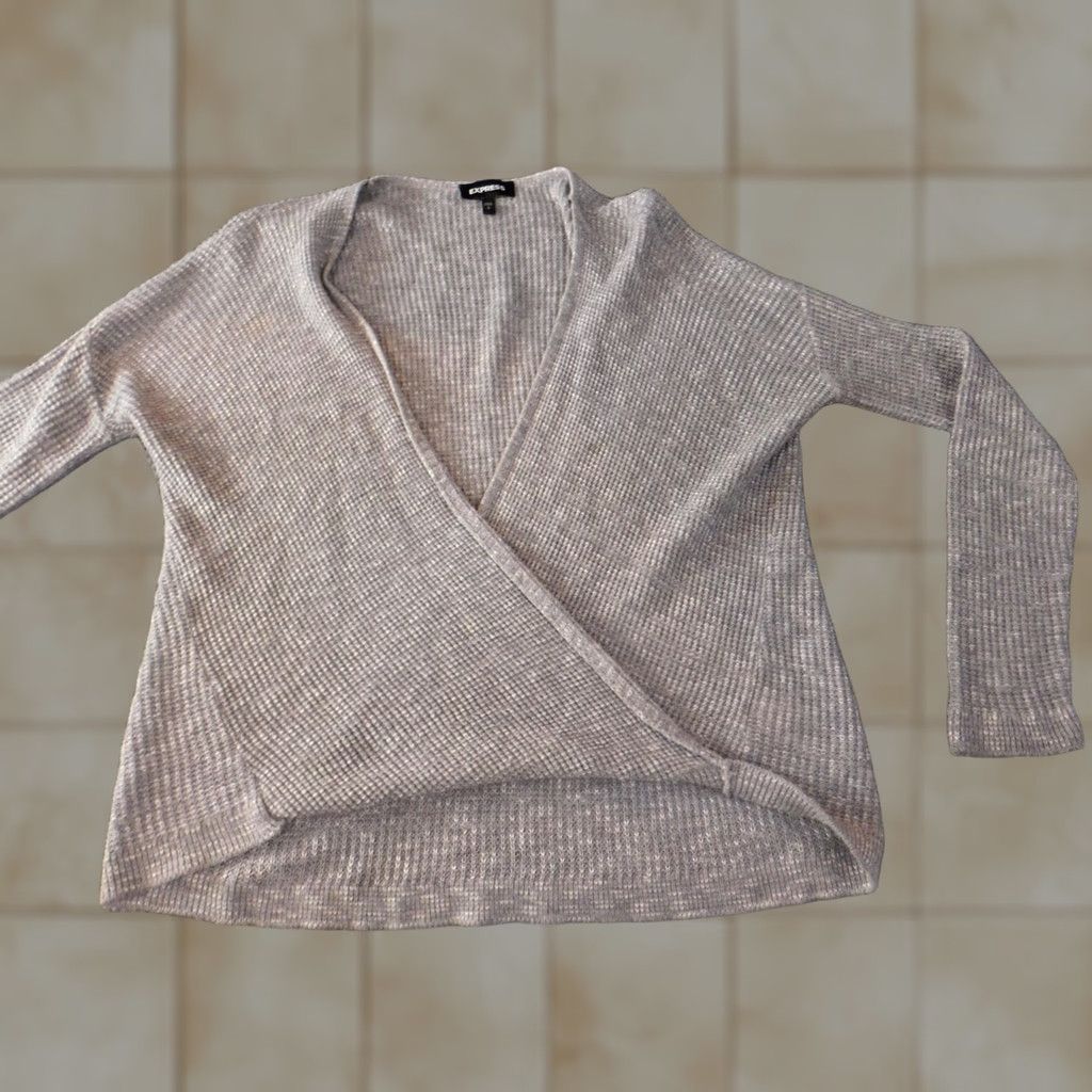 Express Express Sweater Shirt Womens Small Gray Pullover Knit Scoop Neck Casual Regular Stretch Embroidered Wool Nylon Rayon Size S / US 4 / IT 40 - 1 Thumbnail
