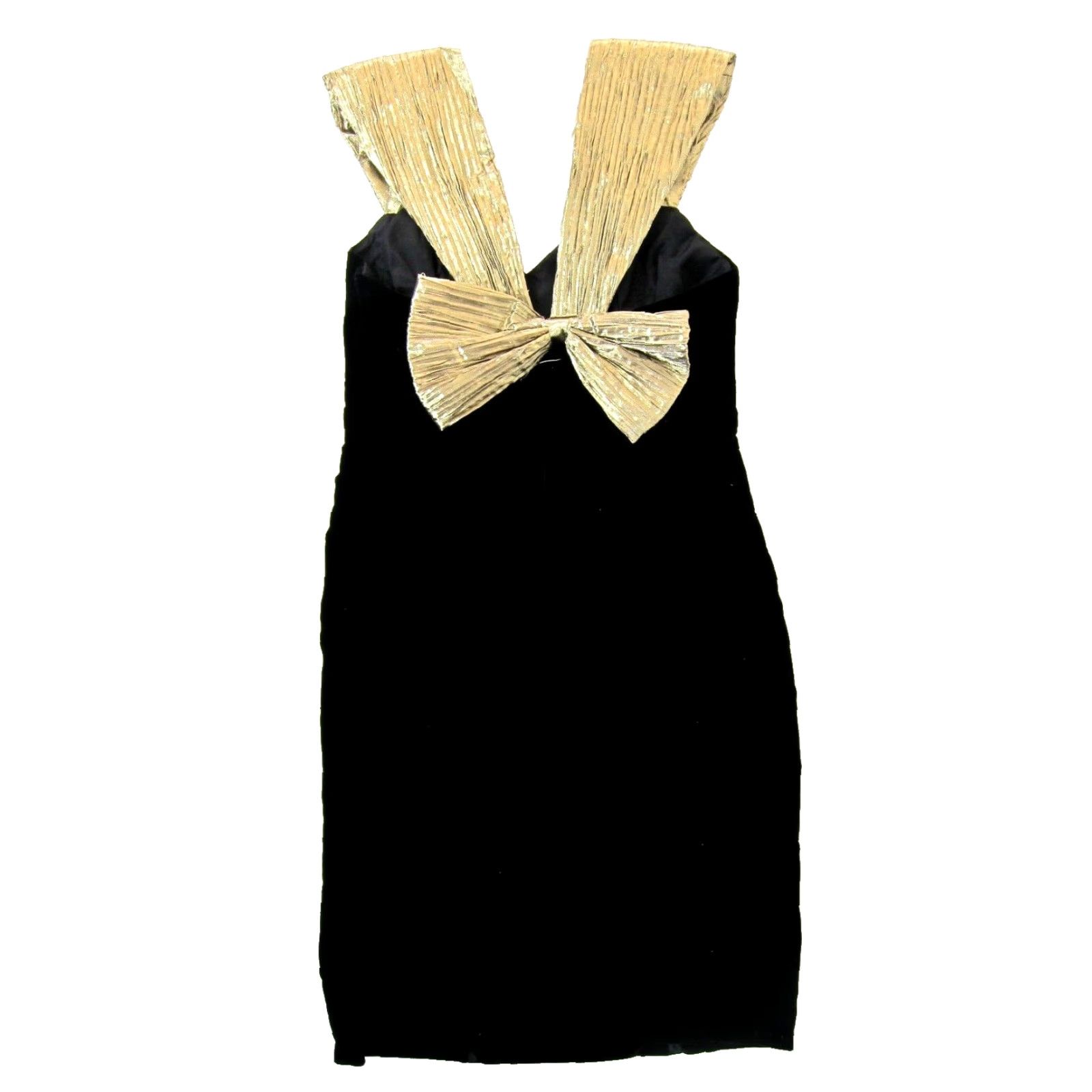 Vintage Vtg Jessica Howard Dress 2P Black Velvet Gold Satin Bow Diamond Bow Sleeveless Knee Length Vintage Women 2P Black Velvet Bow Dress Size XS / US 0-2 / IT 36-38 - 2 Thumbnail