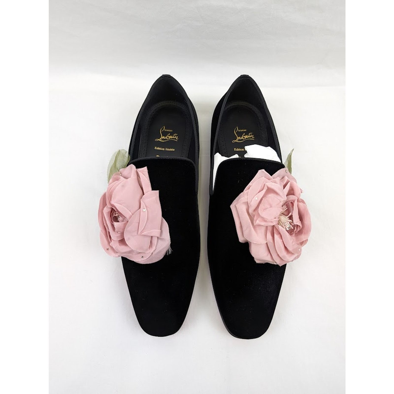 Christian Louboutin o1rshd1 Velvet Dandyflor Flat in Black/Rose Size US 11 / EU 44 - 17 Thumbnail