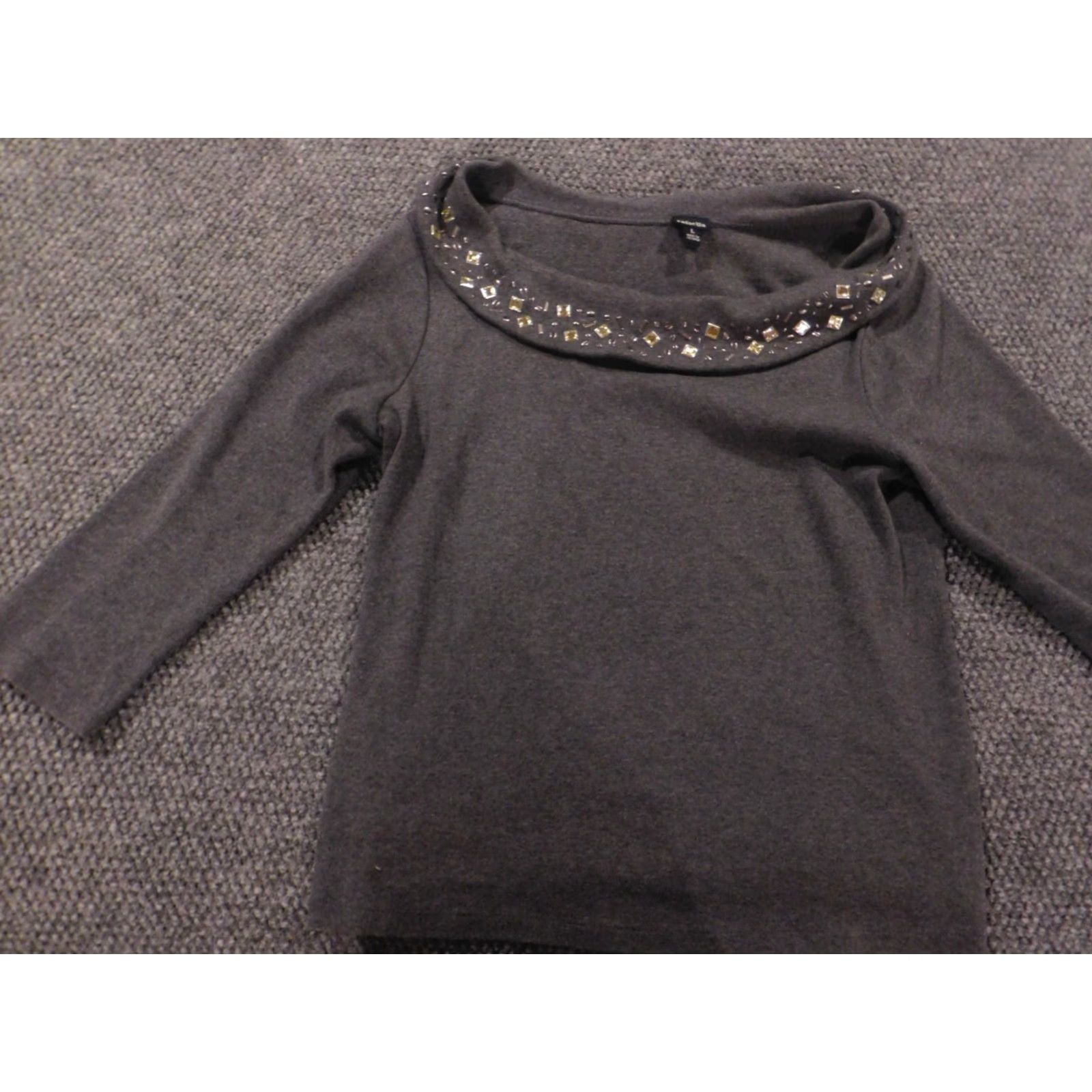 Vintage Rafaella Womens Sweater L Gray Pullover Stretch Cable-Knit Long Sleeve Raglan Button Cowl Neck Knit Cotton Wool Size L / US 10 / IT 46 - 3 Thumbnail