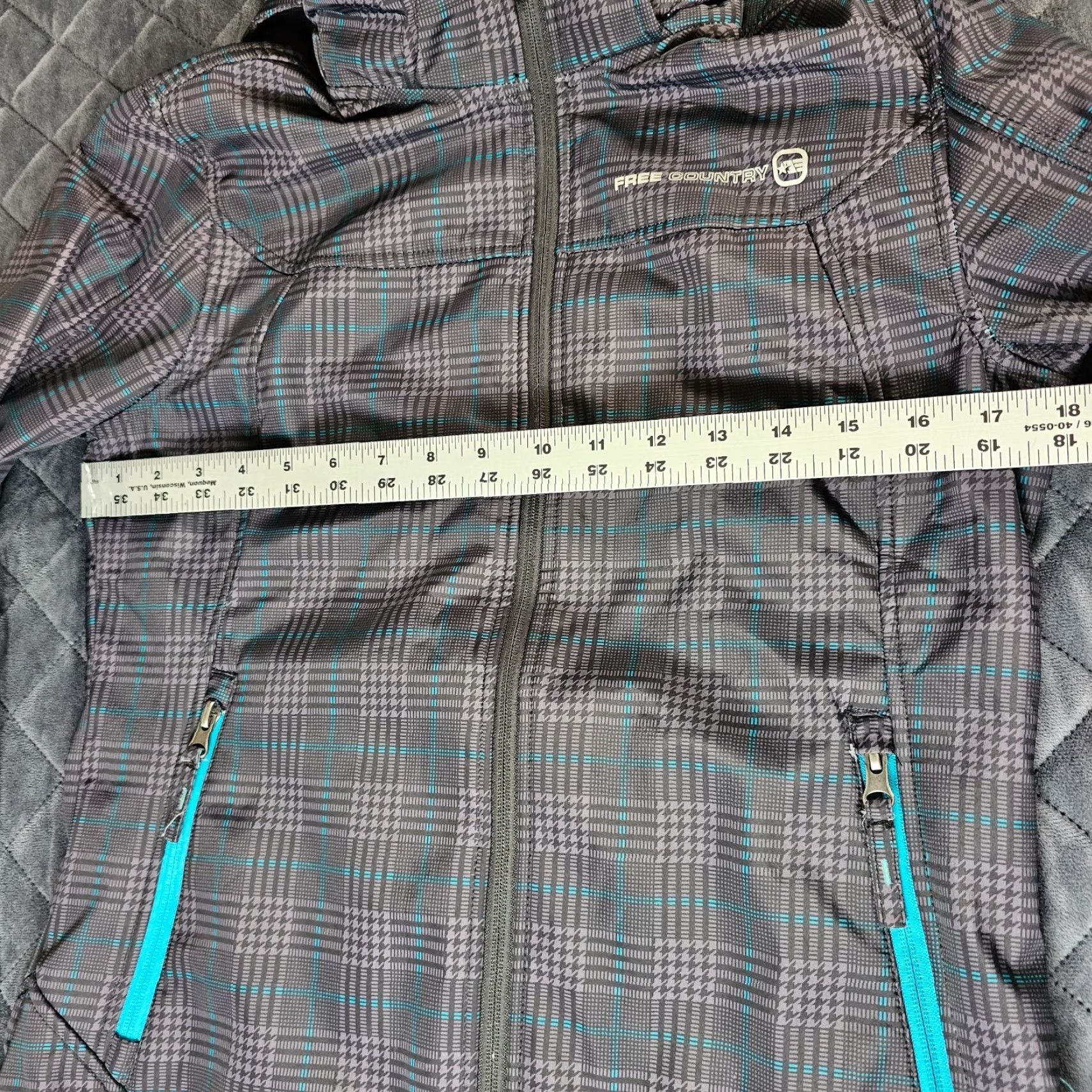Free Country Free Country Jacket Teens Size S Turquoise Lined Plaid Gray Hooded Faux Fur Size S / US 4 / IT 40 - 7 Thumbnail