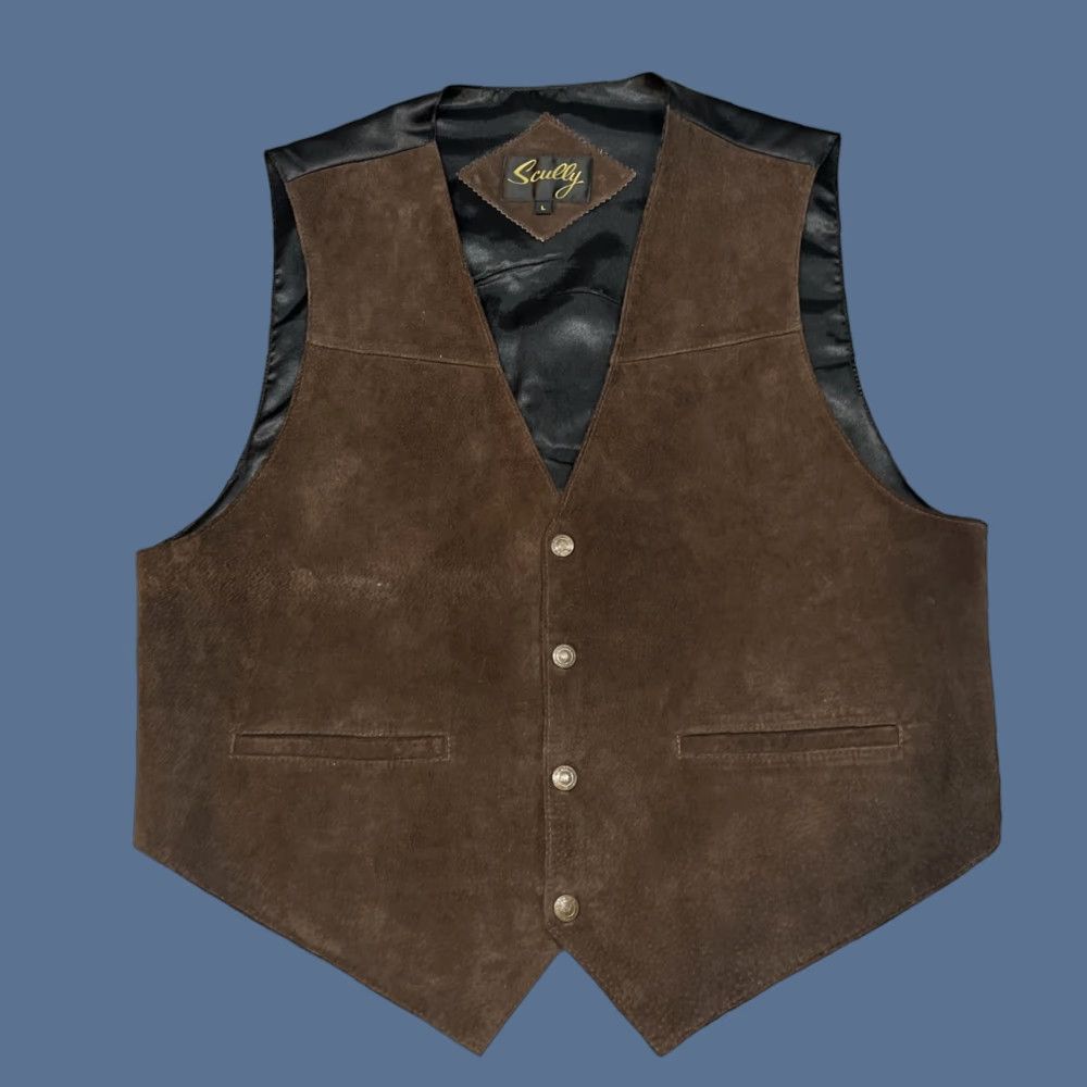 Scully VINTAGE Scully Mens L Brown Suede Leather Western Snap Lined Vest Jacket Cowboy Shirt? Size US L / EU 52-54 / 3 - 1 Thumbnail