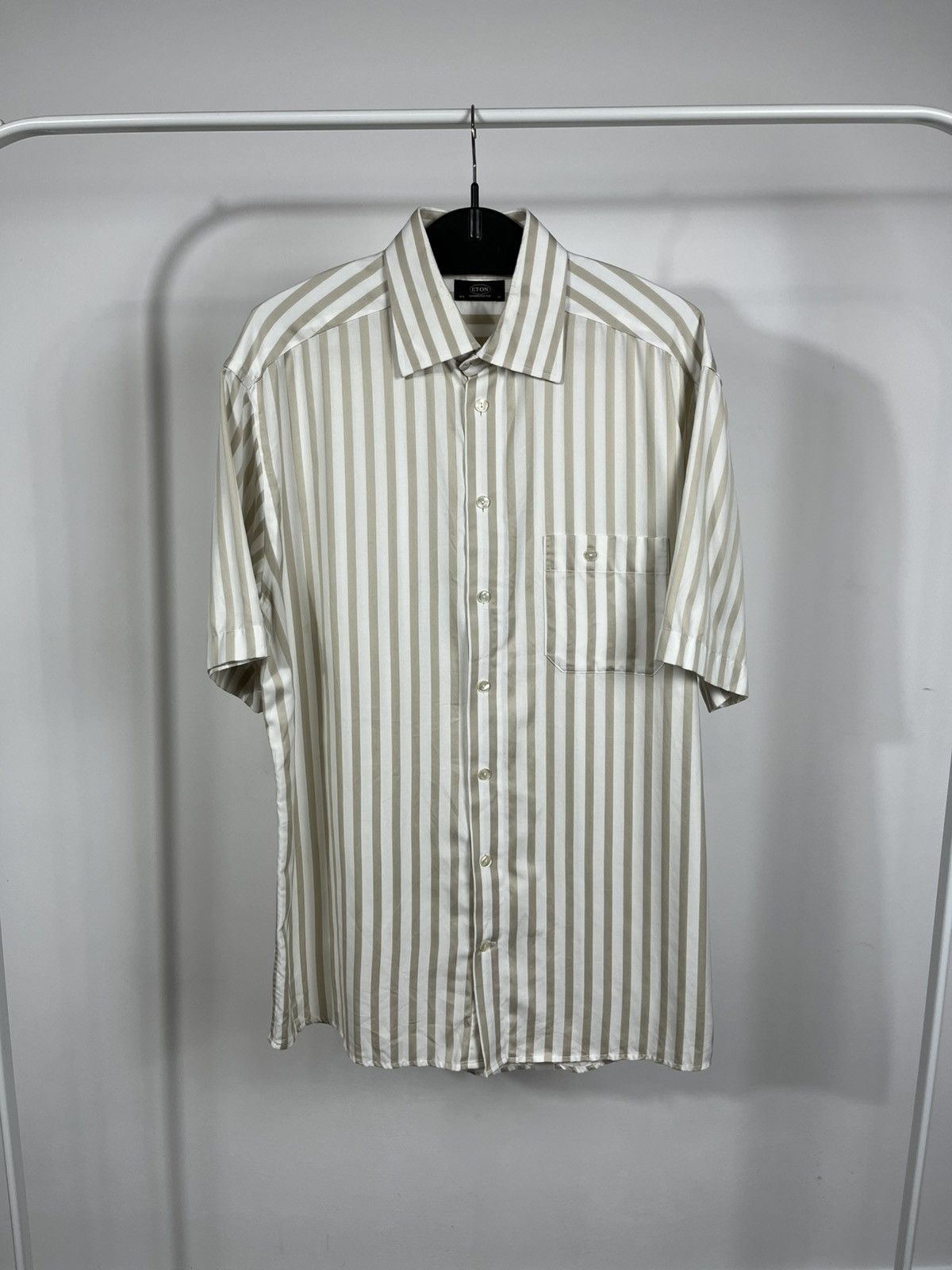 Eton Eton Beige Stripe Short Sleeve Shirt Size 16.5 / 42 Size US L / EU 52-54 / 3 - 1 Thumbnail