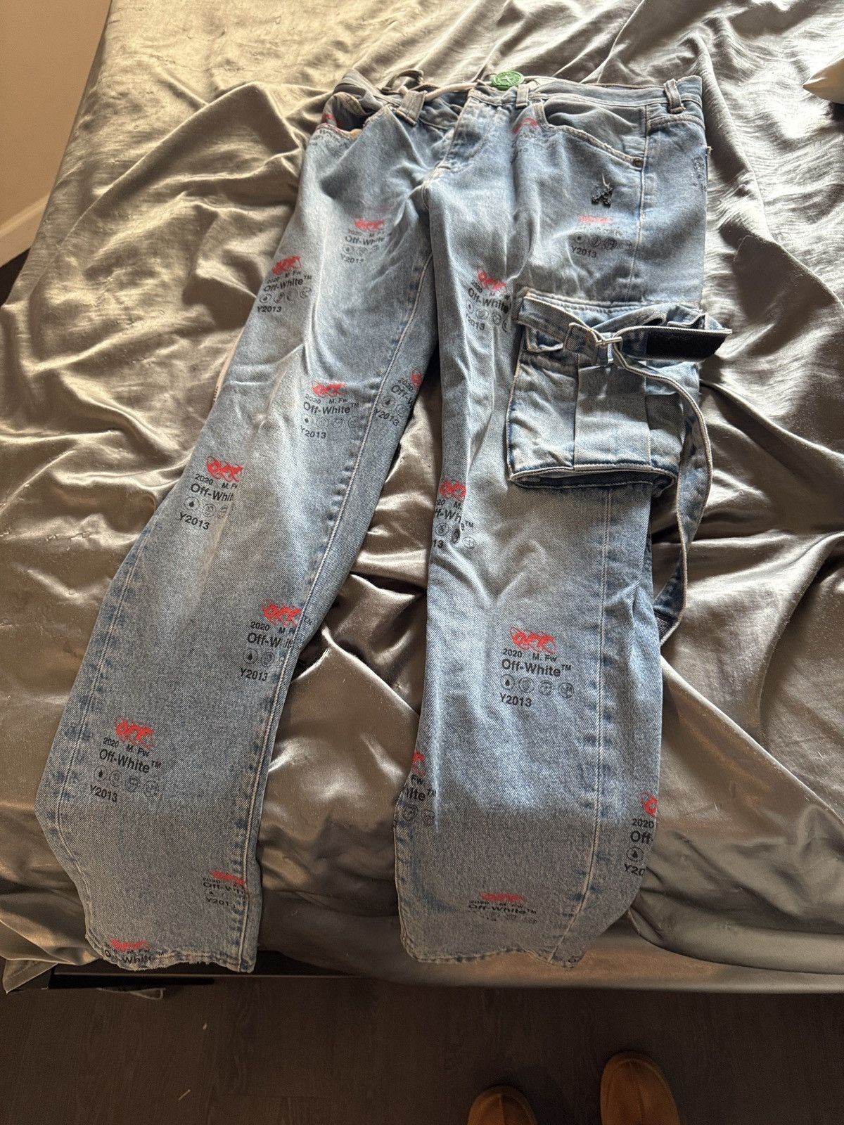 Off-White Off-White - Slim-Fit Printed Denim Jeans - Blue Size US 29 - 6 Thumbnail