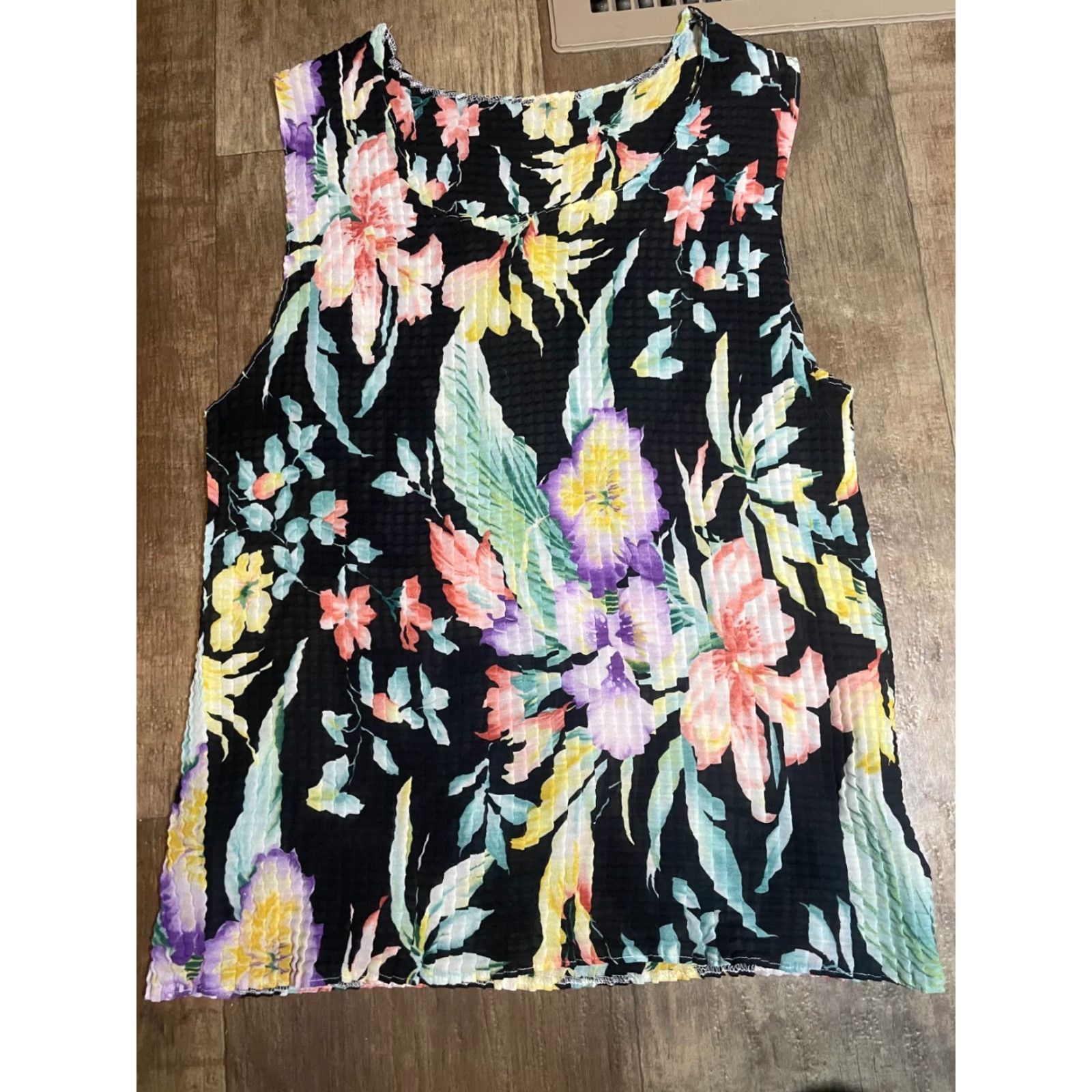 Vintage Notations Top Womens Large L Black Floral Sleeveless Light Weight Semi Sheer Blouse Size L / US 10 / IT 46 - 2 Thumbnail