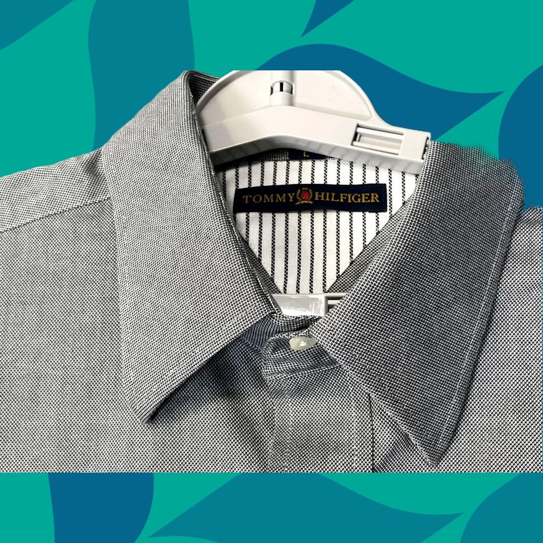 Tommy Hilfiger VTG Tommy Hilfiger Shirt Mens Large Gray Traveler TLC Dress Shirt Long Sleeve Check 16.5 36-37 Size US L / EU 52-54 / 3 - 1 Thumbnail