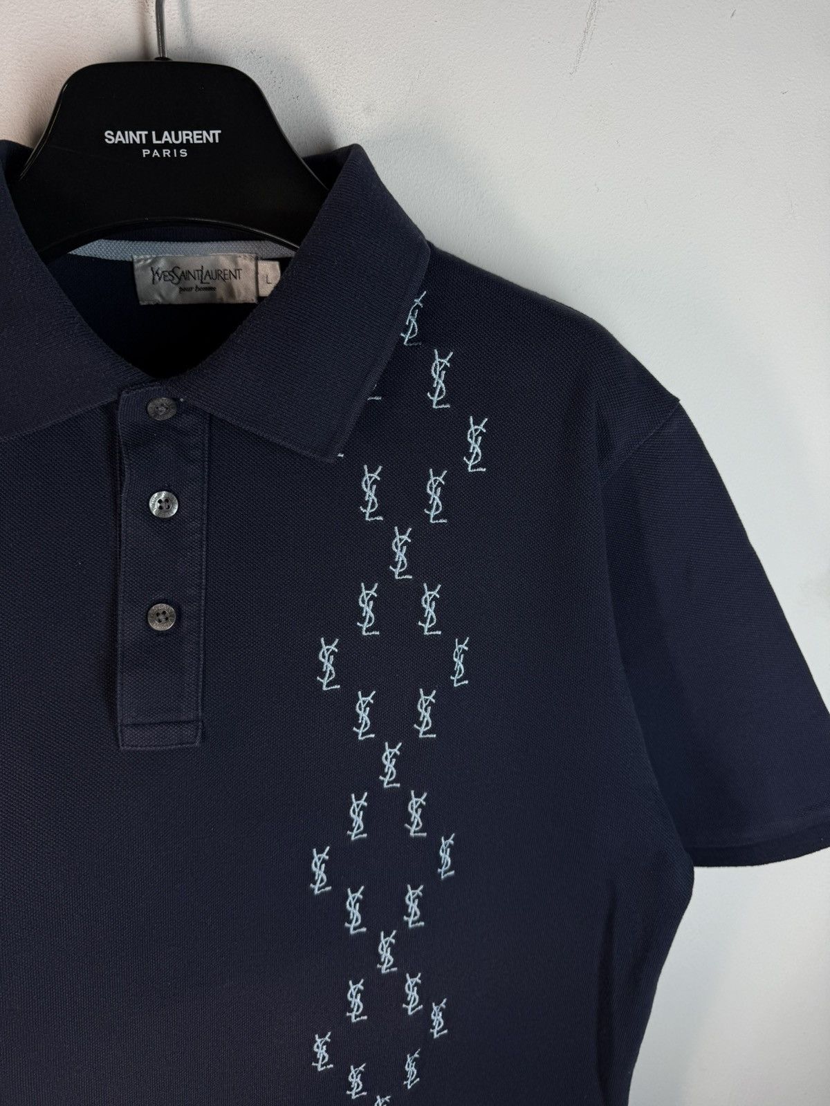 Monogram YSL Polo Shirt Navy Old Money YSL Tee YSL Shirt
