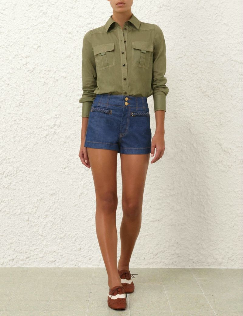 Zimmermann oc11z0126 Wylie Body Shirt in Olive Green Size L / US 10 / IT 46 - 7 Thumbnail