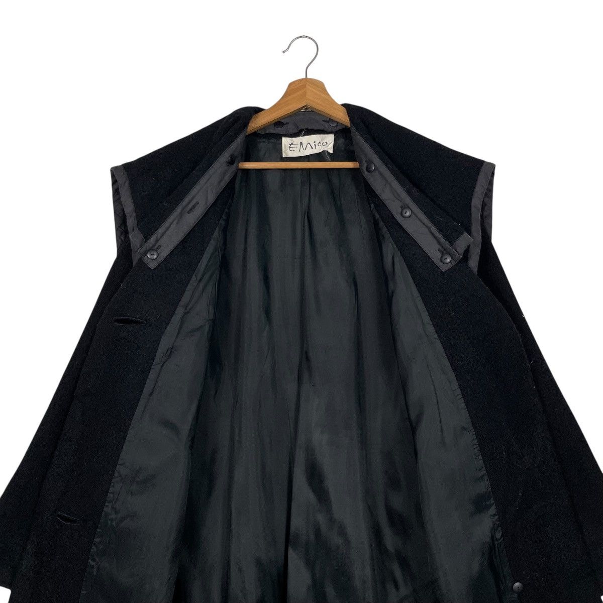 Japanese Brand Nice Design Emico Black Wool Overcoat Size M / US 6-8 / IT 42-44 - 13 Thumbnail