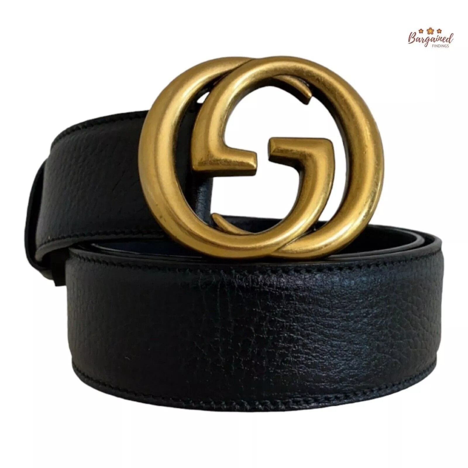 Gucci Gucci Pebbled Calfskin Leather Gold Double G Buckle Belt Size 28 - 1 Thumbnail