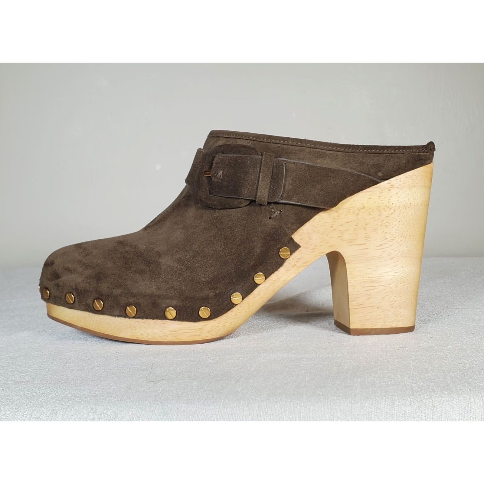 Veronica Beard VERONICA BEARD Dacey Suede Clogs Pecan Buckle Trim Studs Women's US 10 M Clog Shoes Size ONE SIZE - 6 Thumbnail