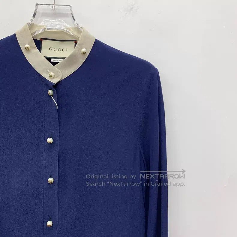 Gucci Gucci 23 dark blue lace design mulberry silk single-breast Size XS / US 0-2 / IT 36-38 - 3 Thumbnail
