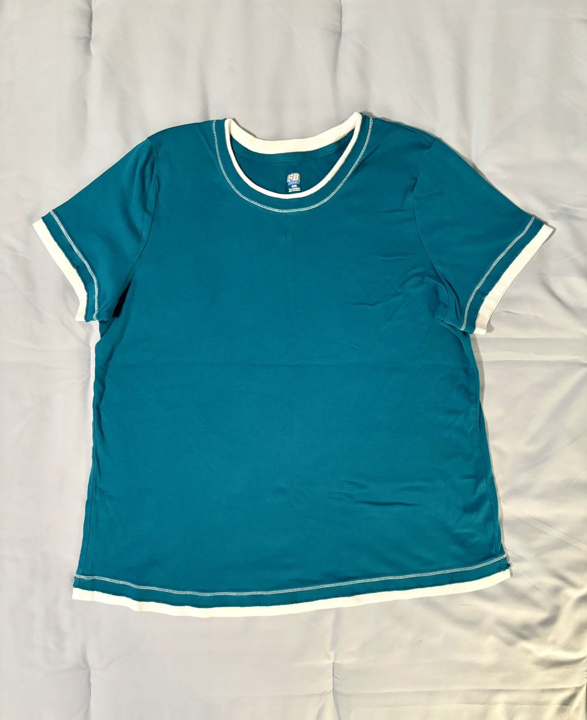 Other Teal & White Short-Sleeve Tee Active Top Curved Hem Size L / US 10 / IT 46 - 6 Thumbnail